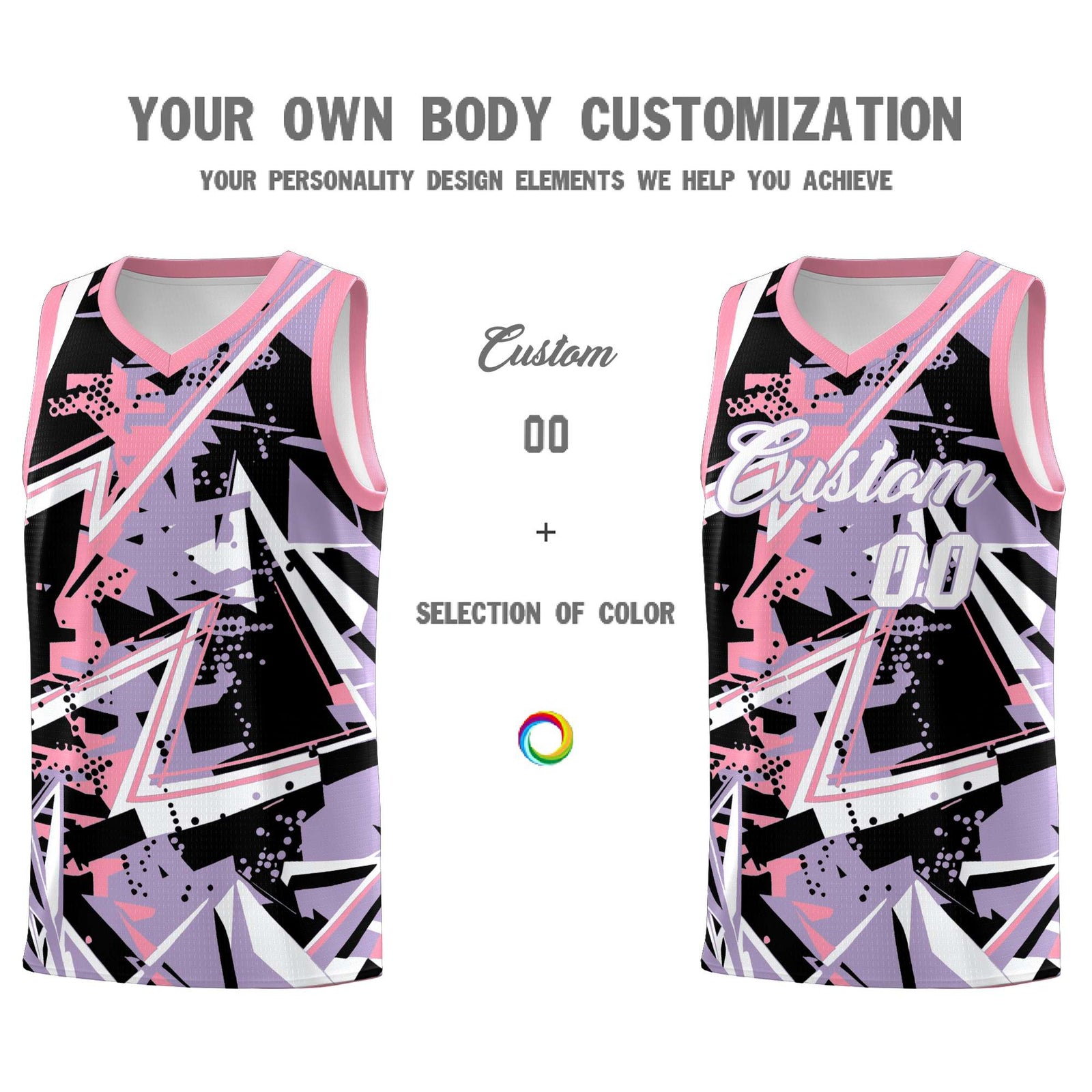 Custom Youth Basketball Jerseys Light Purple Pink Abstract Graffiti Personalized Team Name & Number