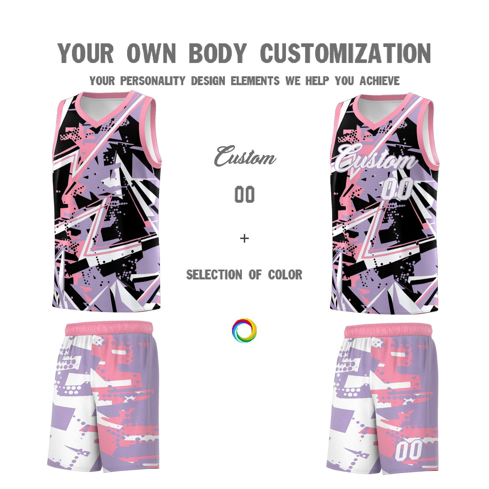 Custom Youth Basketball Jerseys Light Purple Pink Abstract Graffiti Personalized Team Name & Number
