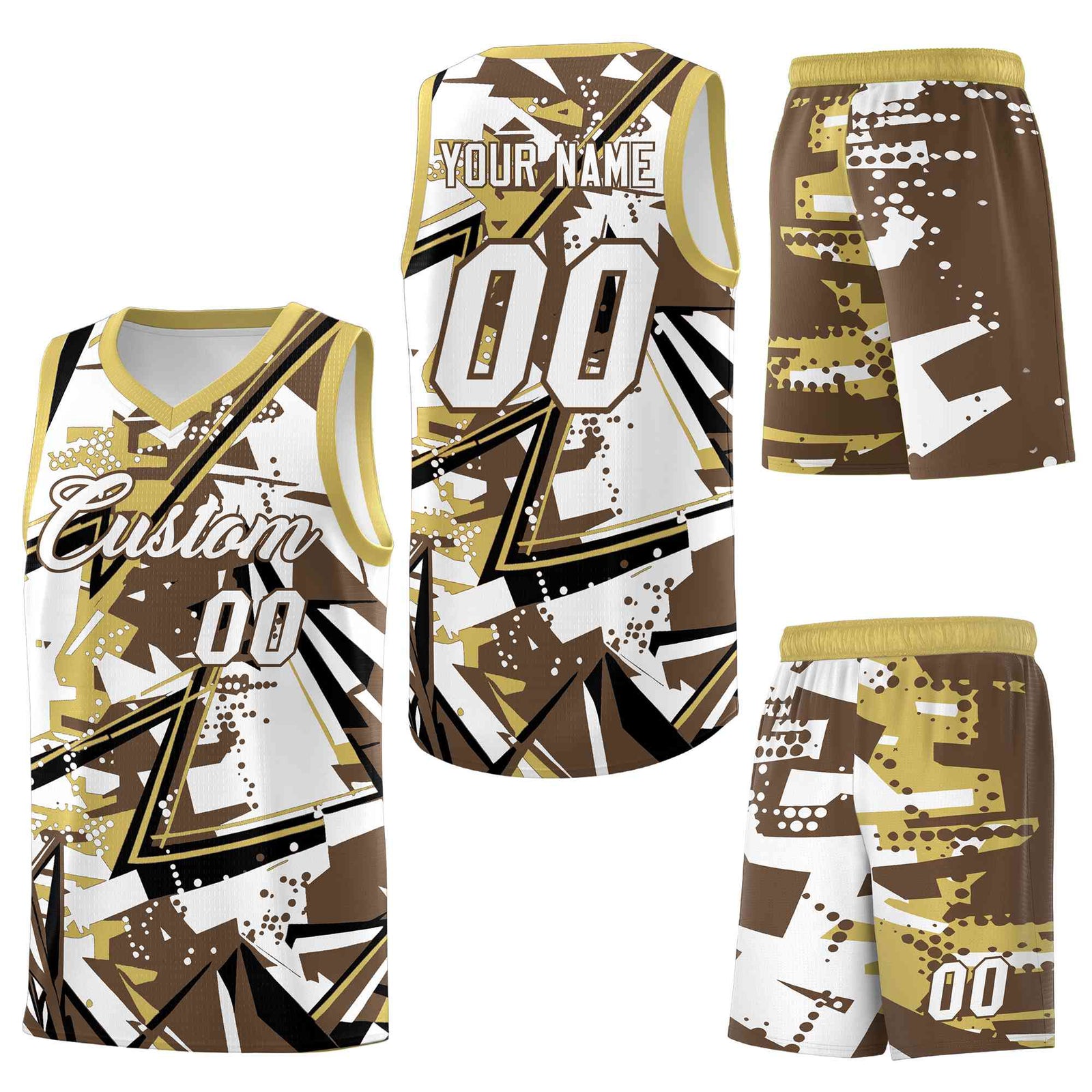 Custom Youth Basketball Jerseys Light Brown Old Gold Abstract Graffiti Personalized Team Name & Number