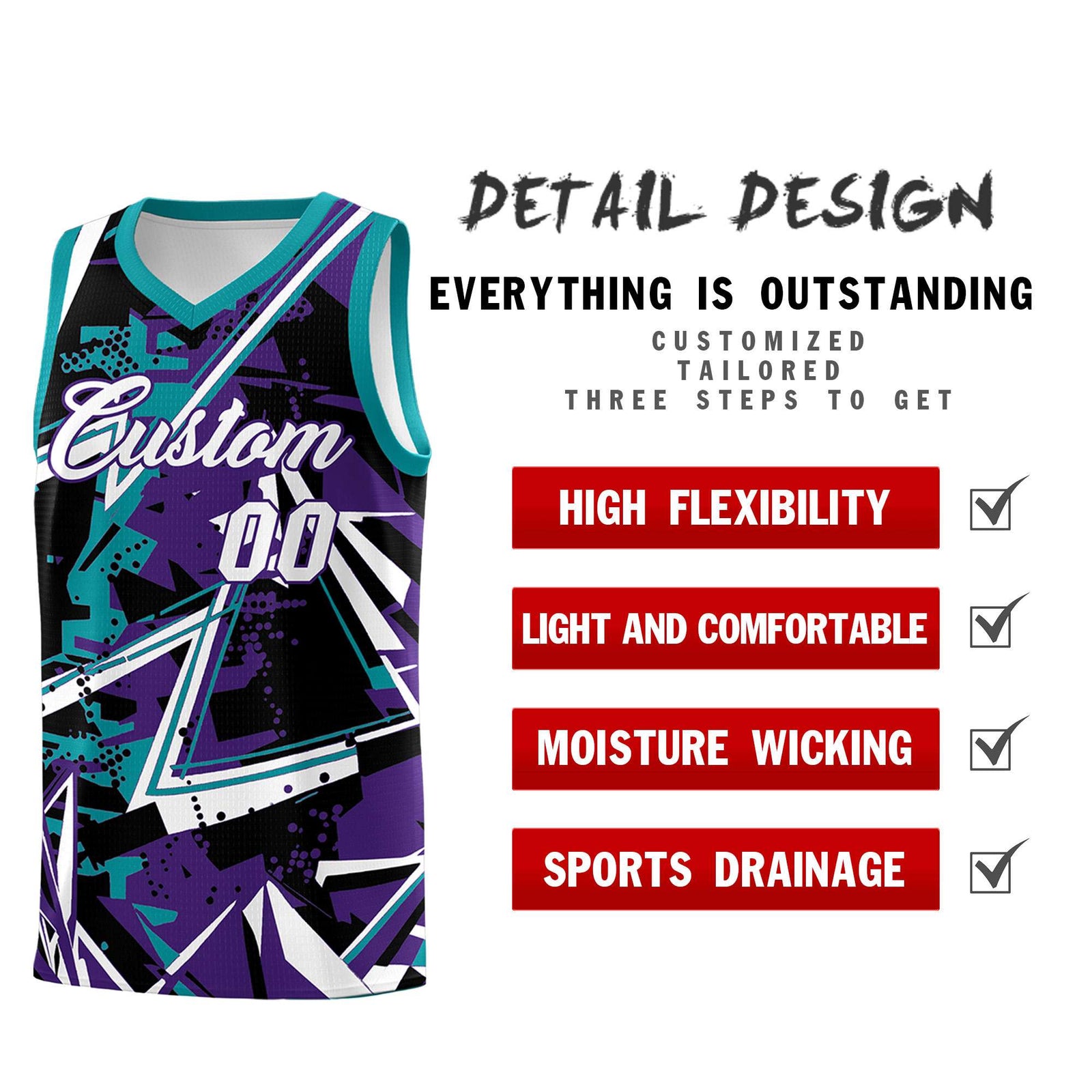Custom Youth Basketball Jerseys Purple Teal Abstract Graffiti Urban Style Personalized Uniform