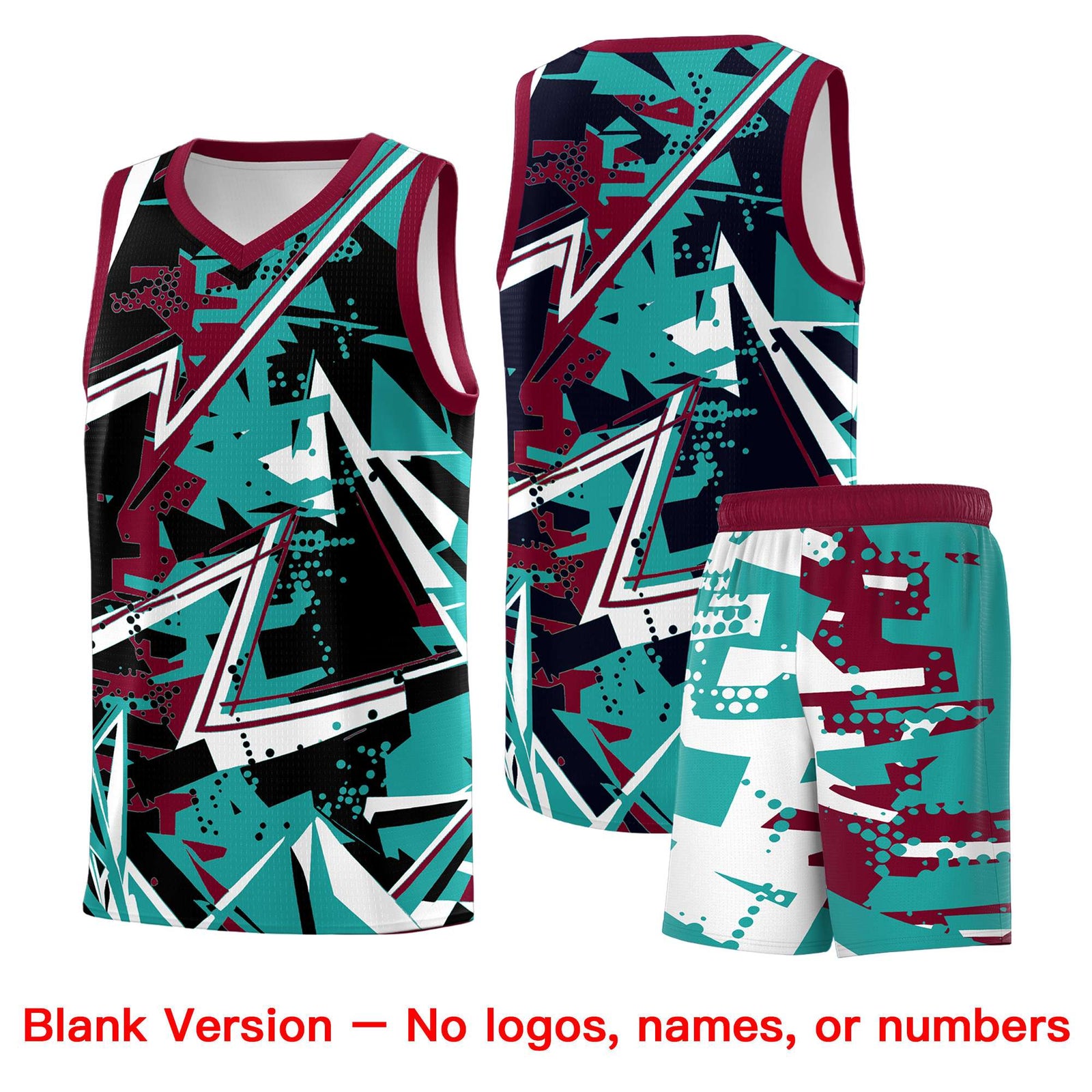 Custom Youth Basketball Jerseys Teal Crimson Abstract Graffiti Personalized Team Name & Number