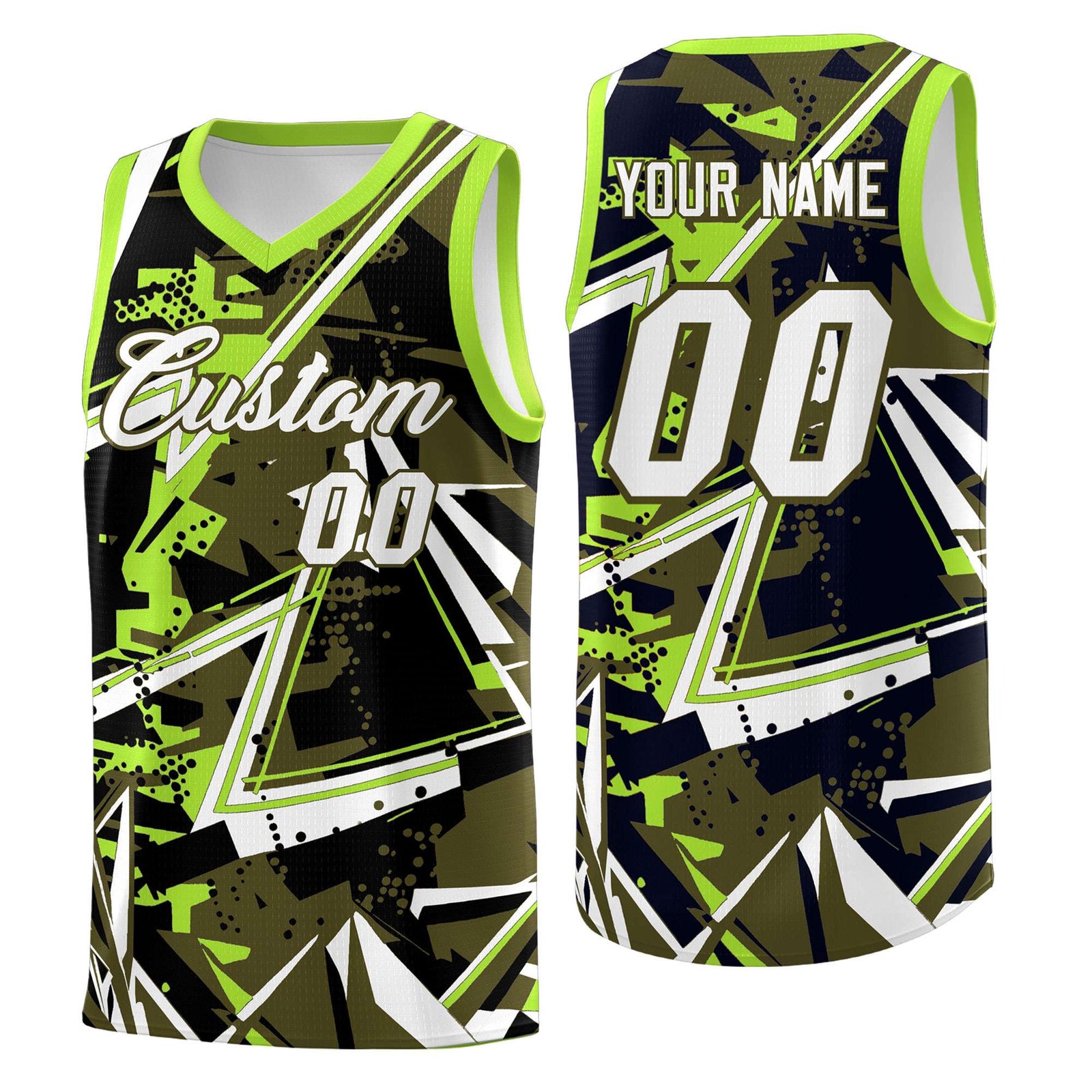 Custom Youth Basketball Jerseys Olive Neon Green Abstract Graffiti Personalized Street Style Uniform