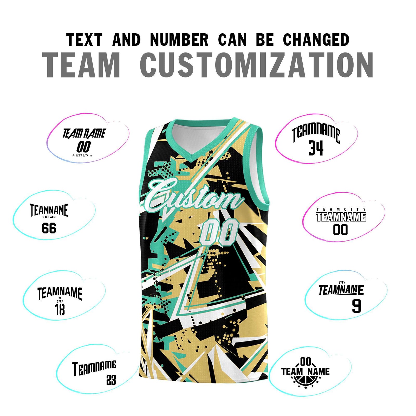 Custom Youth Basketball Jerseys Old Gold Bright Green Abstract Graffiti Personalized Street Style Uniform