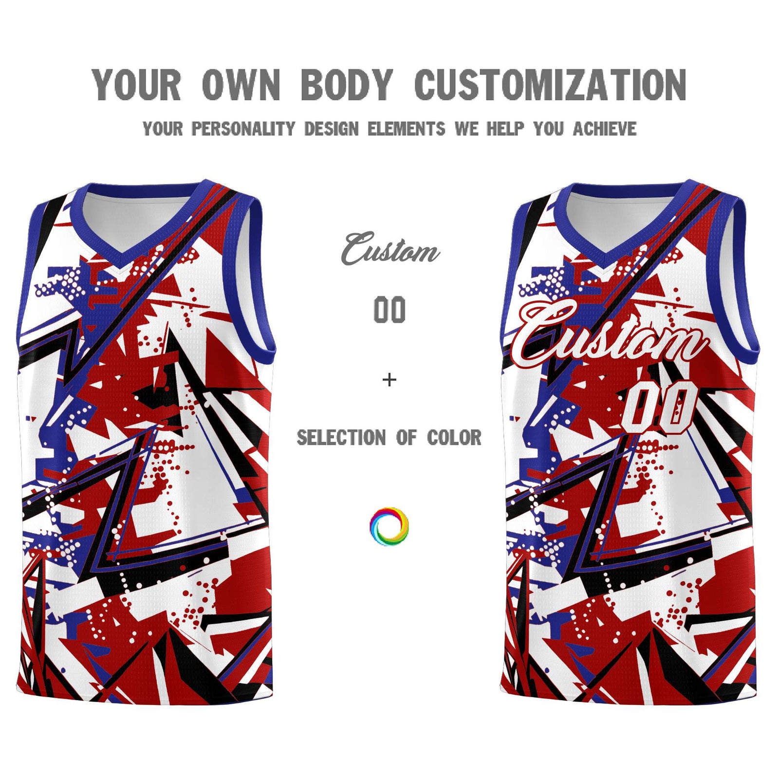 Custom Youth Basketball Jerseys Red Royal Abstract Graffiti Personalized Street Style Uniform