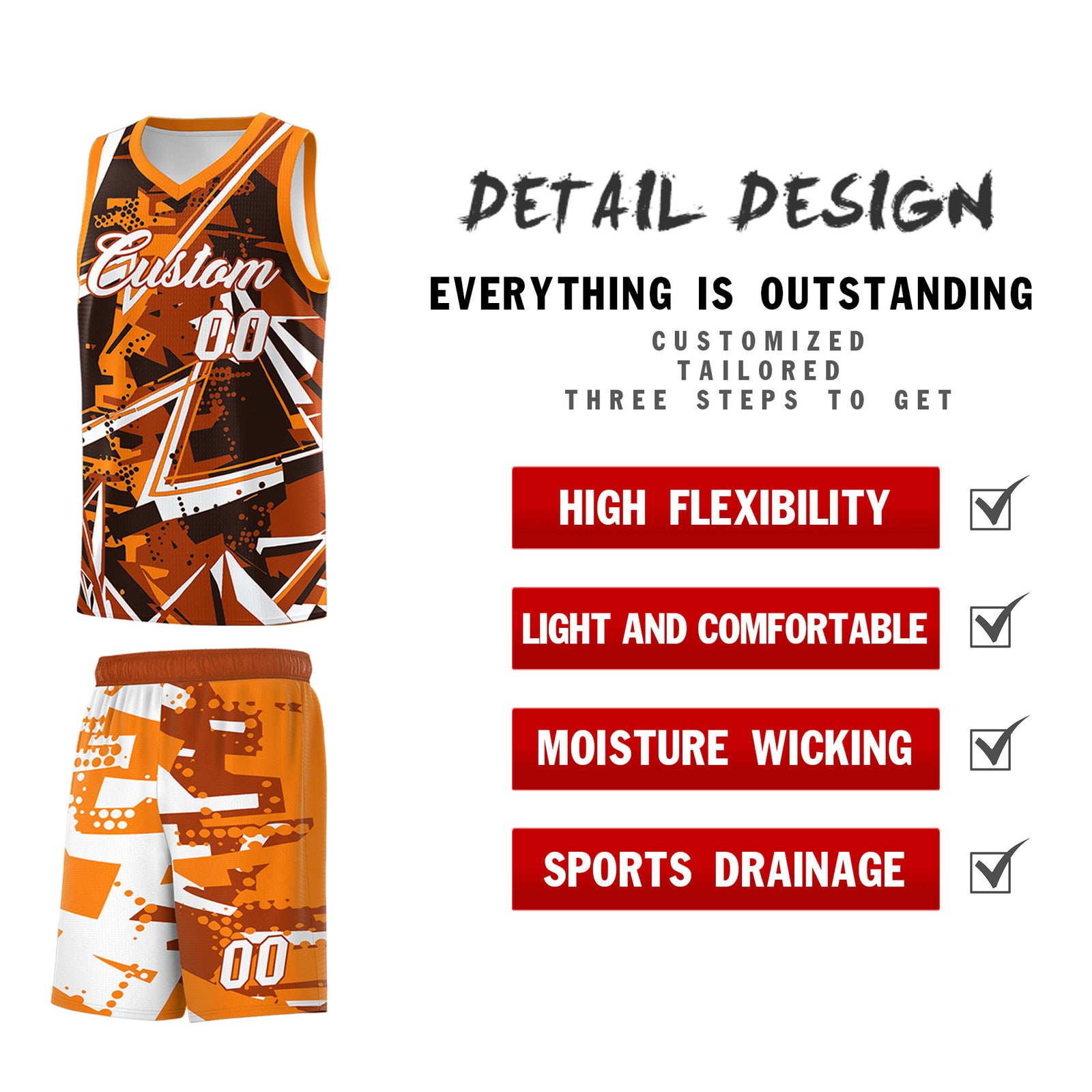 Custom Youth Basketball Jerseys Dark Orange Orange Abstract Graffiti Personalized Street Style Uniform