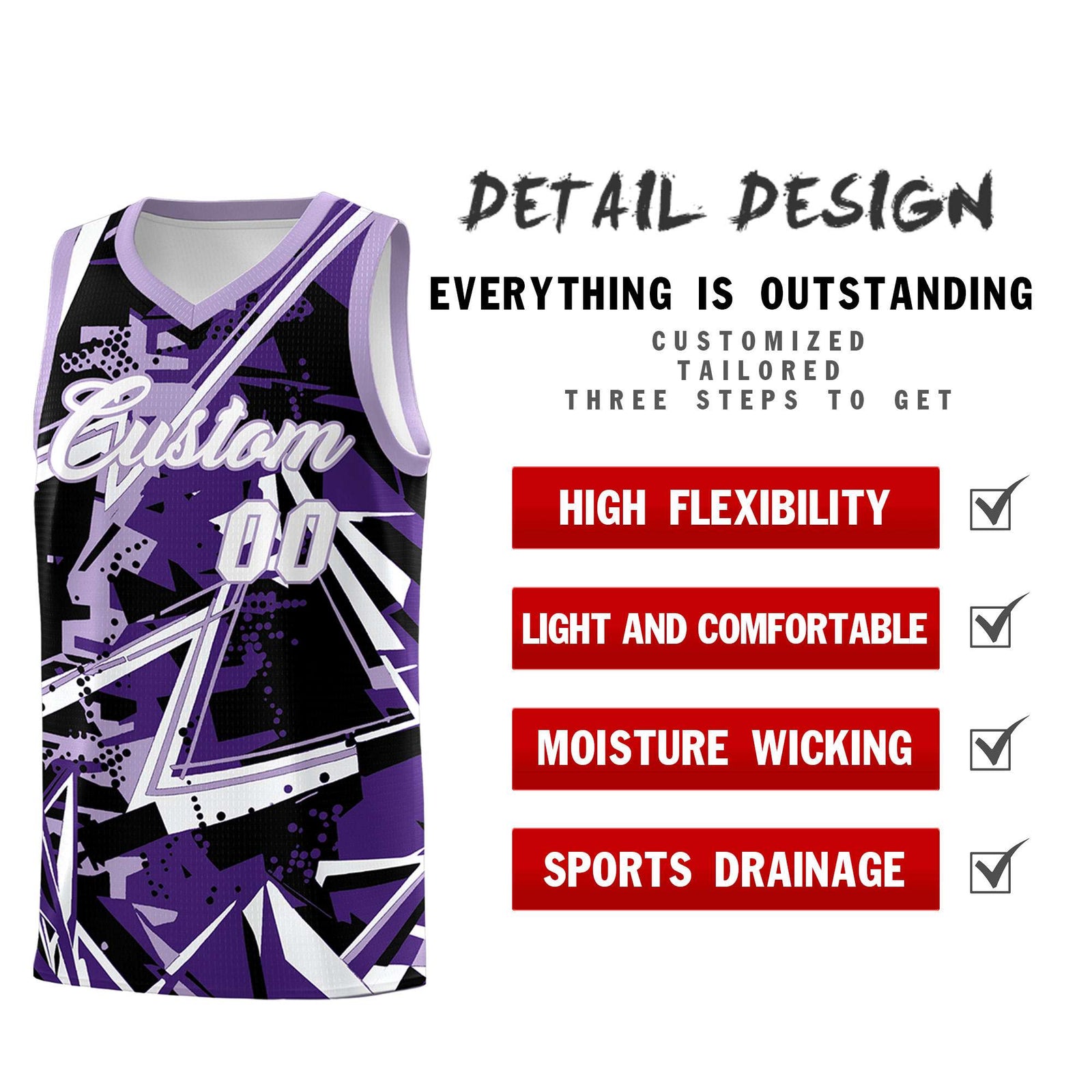 Custom Youth Basketball Jerseys Purple Light Purple Abstract Graffiti Urban Style Personalized Uniform