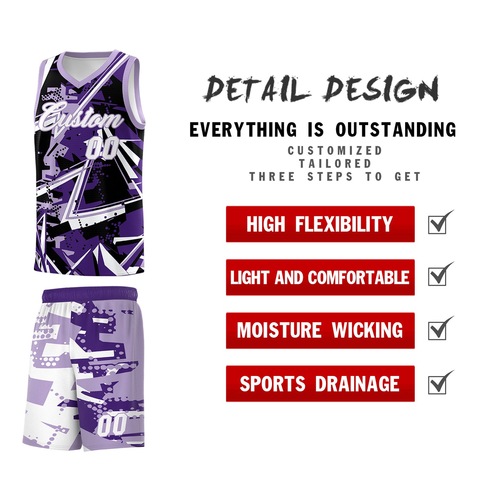 Custom Youth Basketball Jerseys Purple Light Purple Abstract Graffiti Urban Style Personalized Uniform