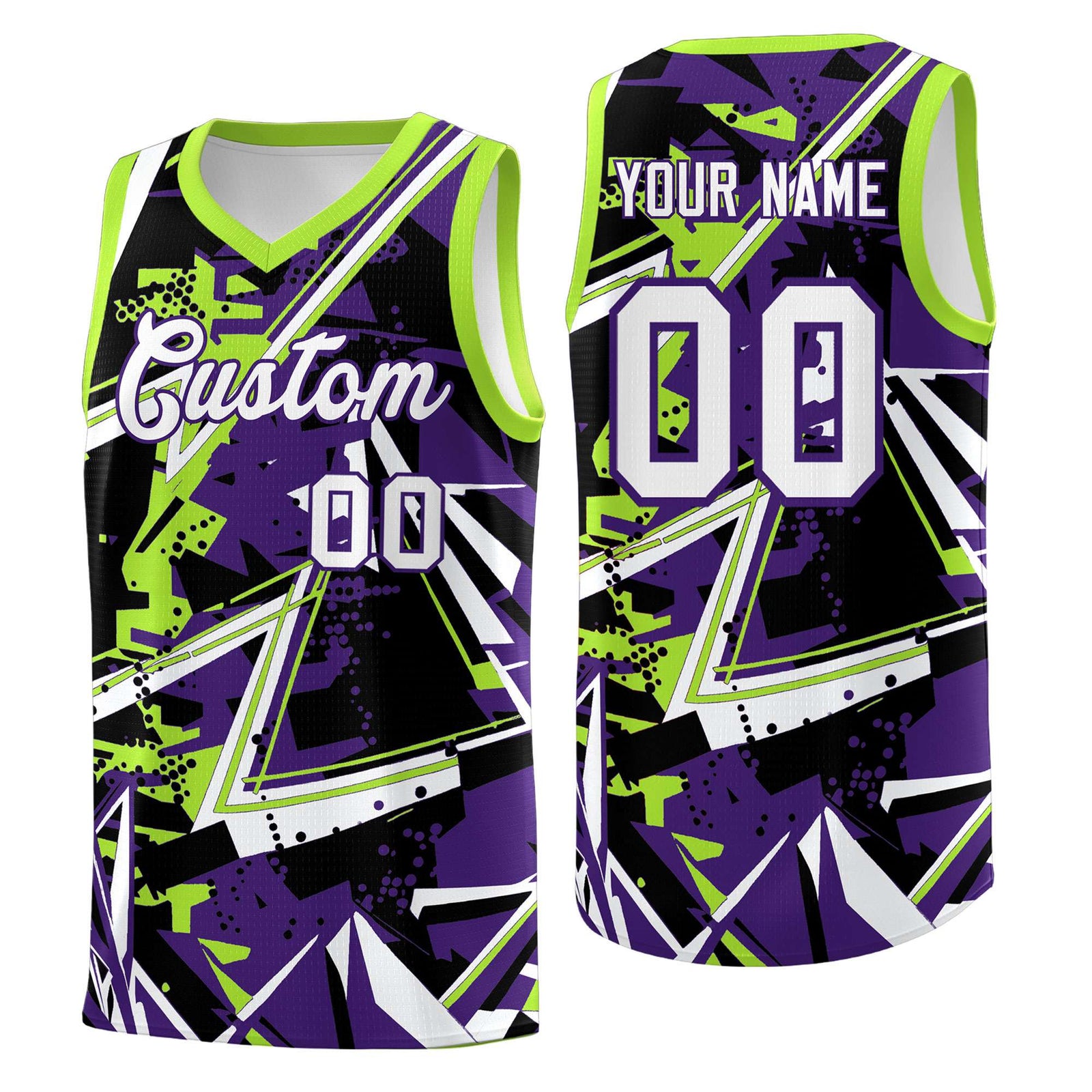 Custom Youth Basketball Jerseys Purple Neon Green Abstract Graffiti Personalized Team Name & Number