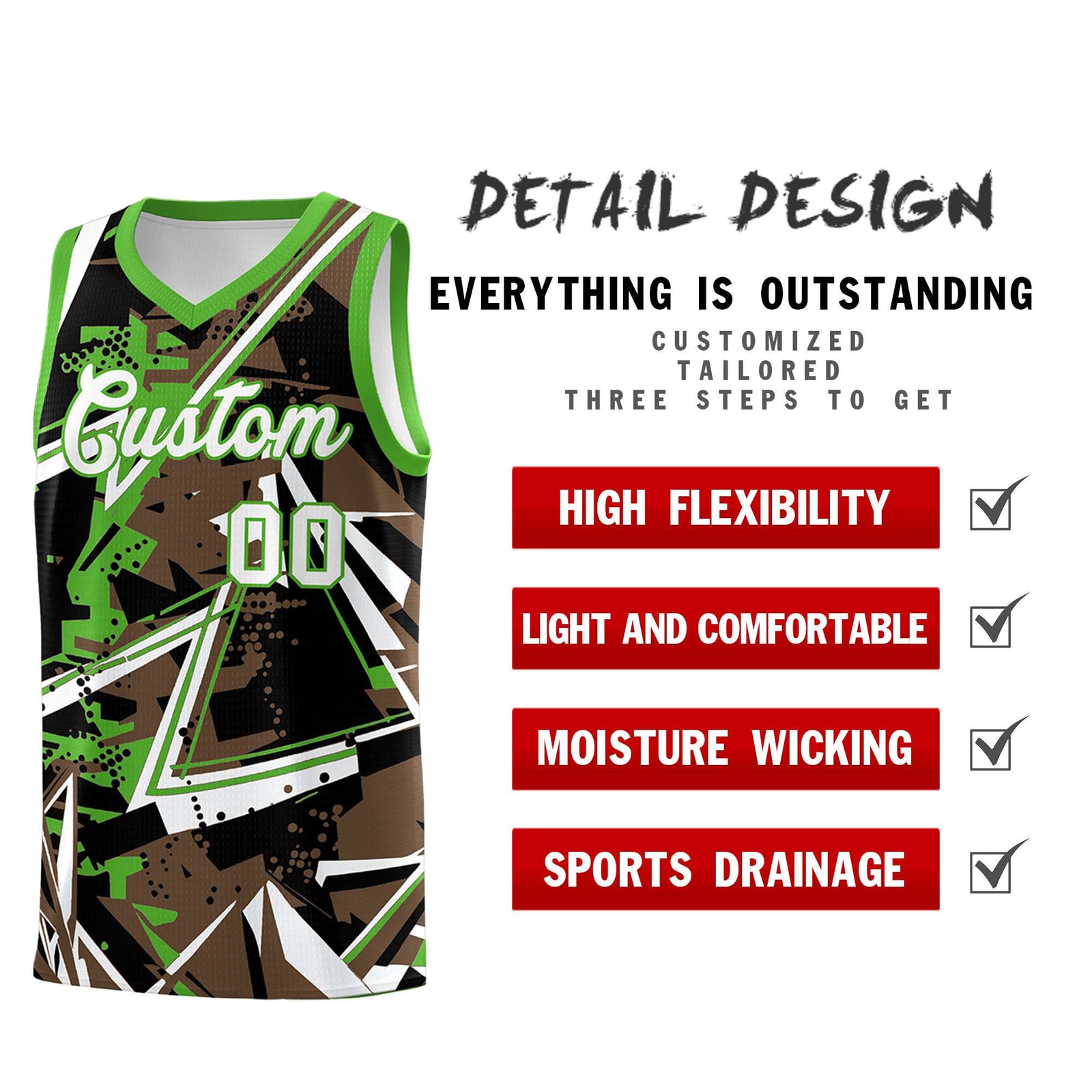 Custom Youth Basketball Jerseys Light Brown Light Green Abstract Graffiti Personalized Street Style Uniform