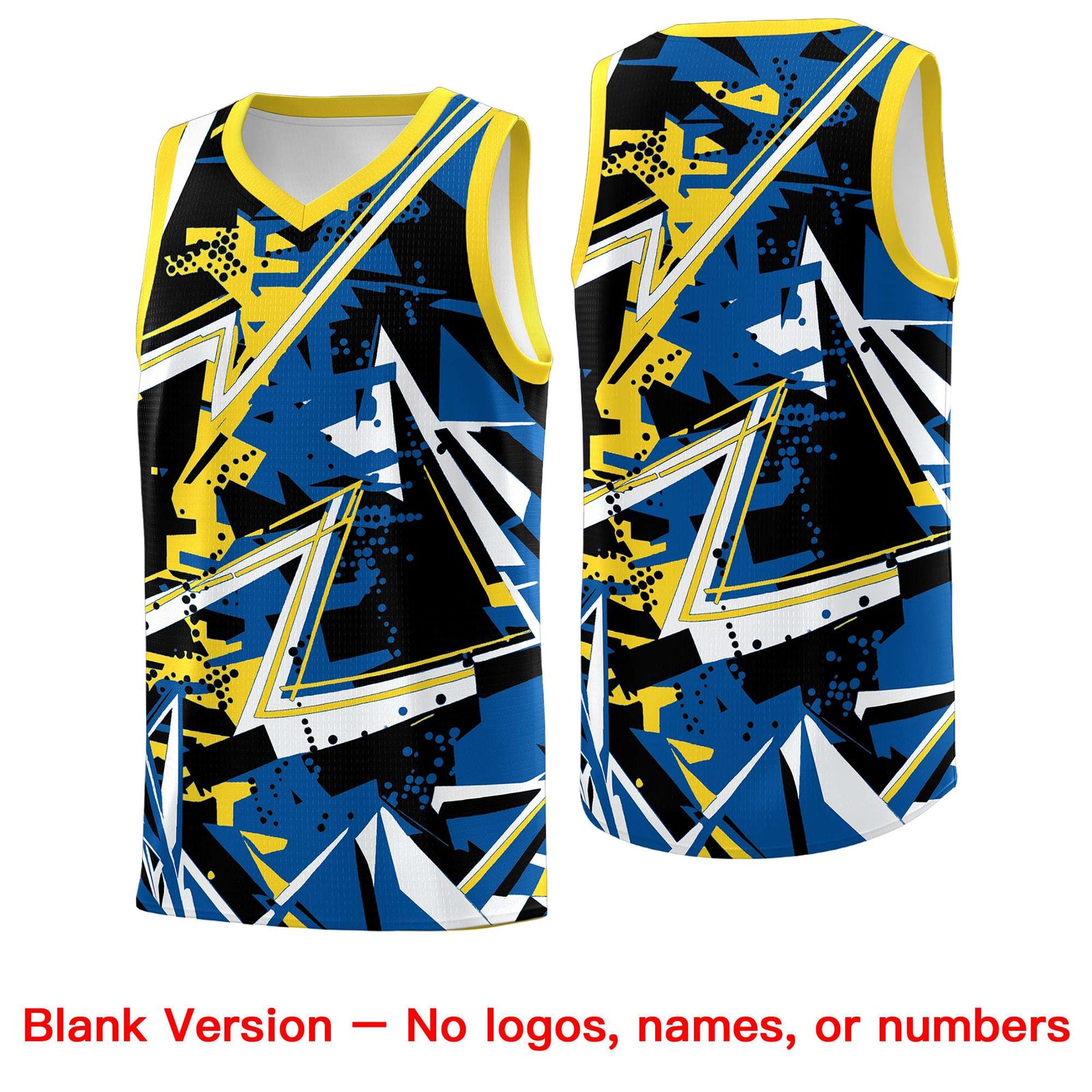 Custom Youth Basketball Jerseys Royal Gold Abstract Graffiti Personalized Team Name & Number