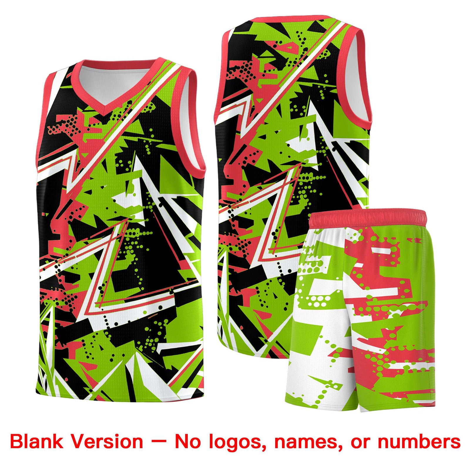 Custom Youth Basketball Jerseys Neon Green Light Red Abstract Graffiti Personalized Street Style Uniform
