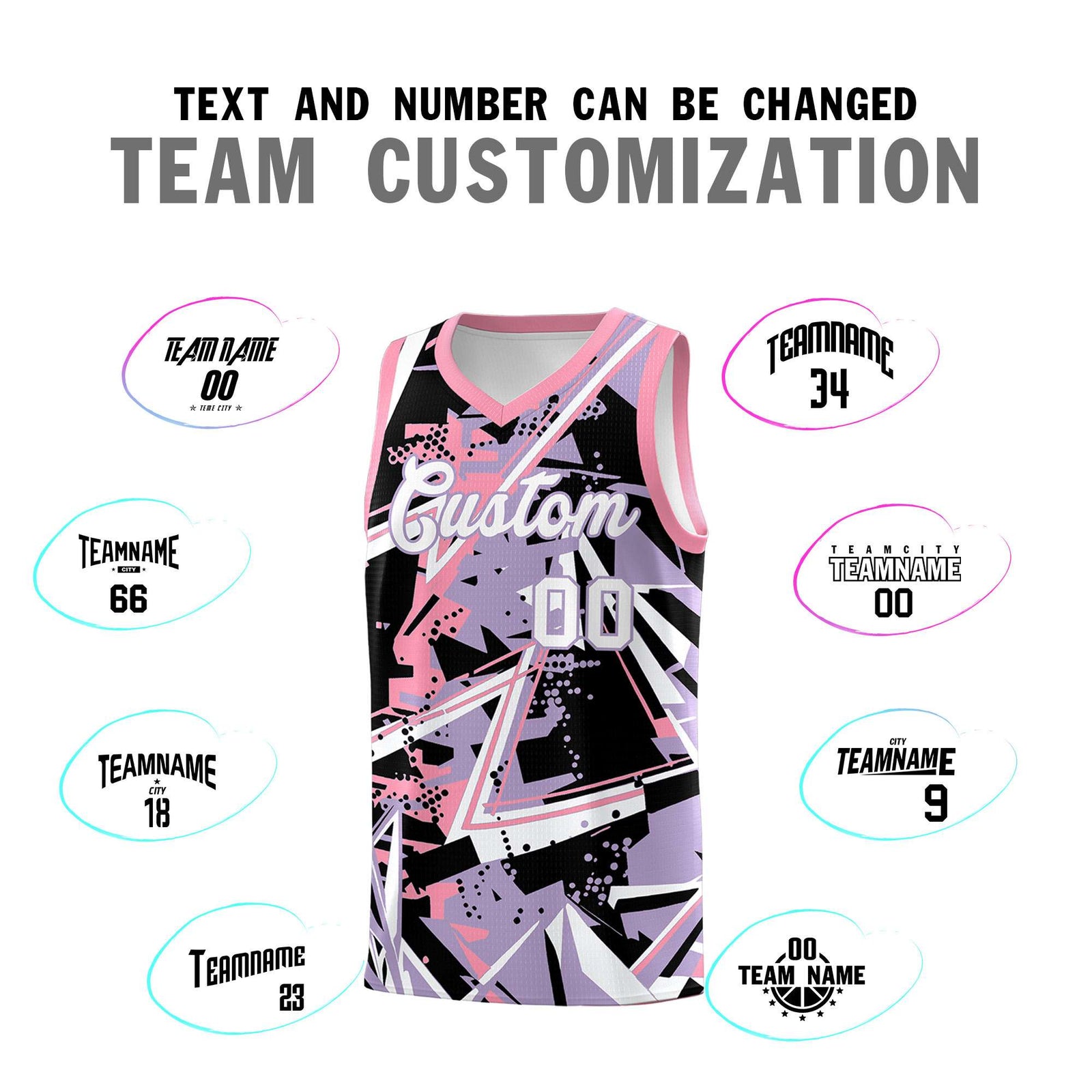 Custom Youth Basketball Jerseys Light Purple Pink Abstract Graffiti Personalized Team Name & Number