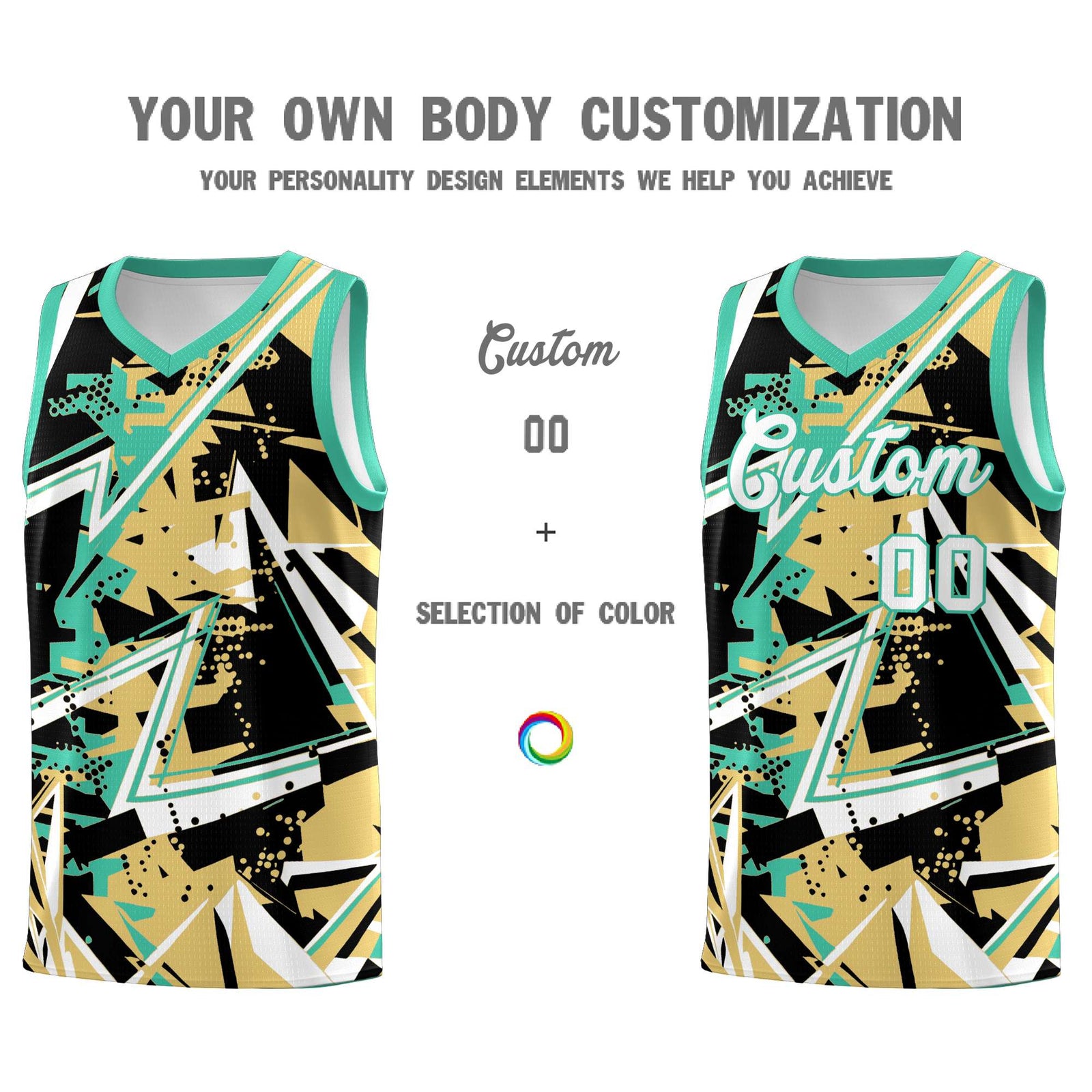 Custom Youth Basketball Jerseys Old Gold Bright Green Abstract Graffiti Personalized Street Style Uniform