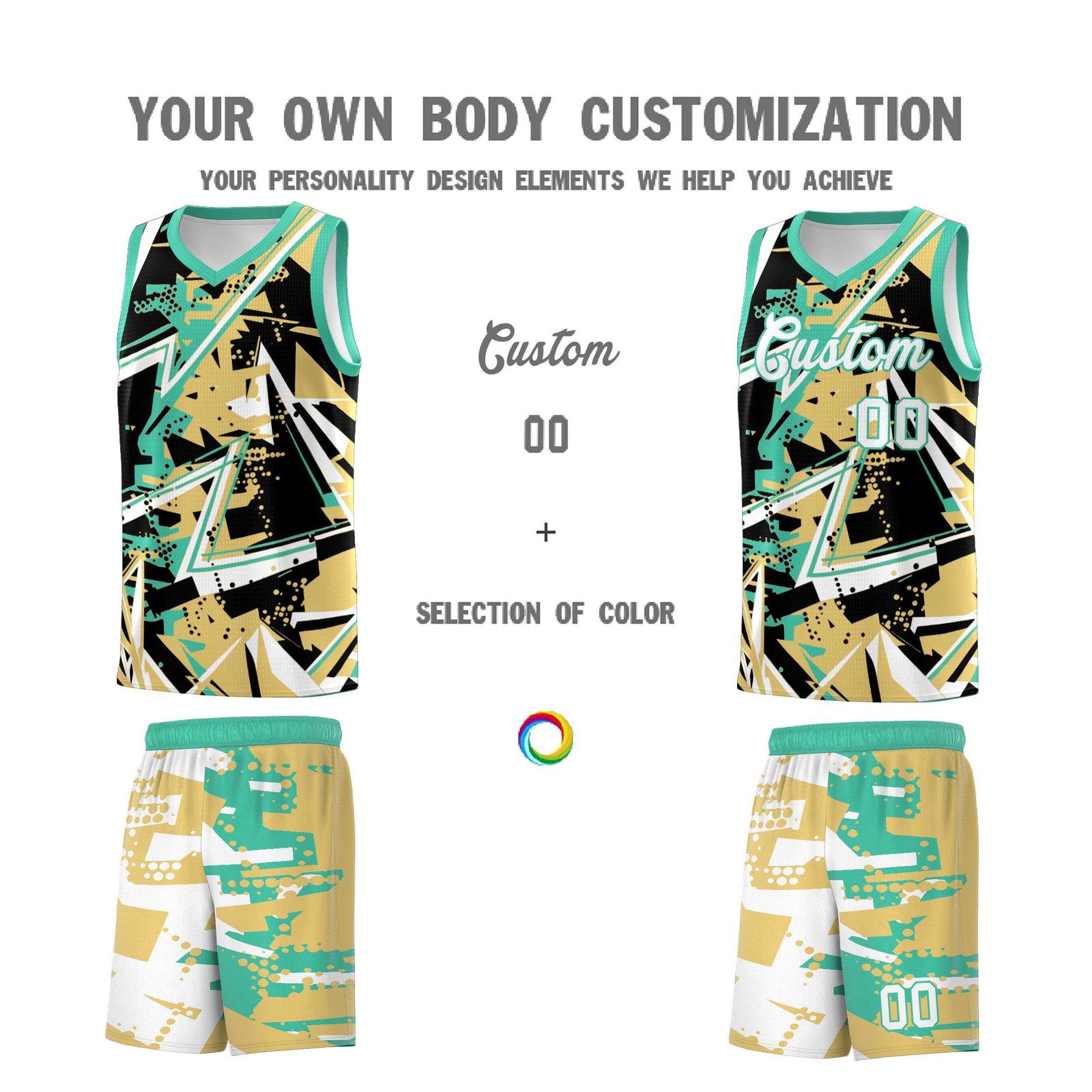 Custom Youth Basketball Jerseys Old Gold Bright Green Abstract Graffiti Personalized Street Style Uniform