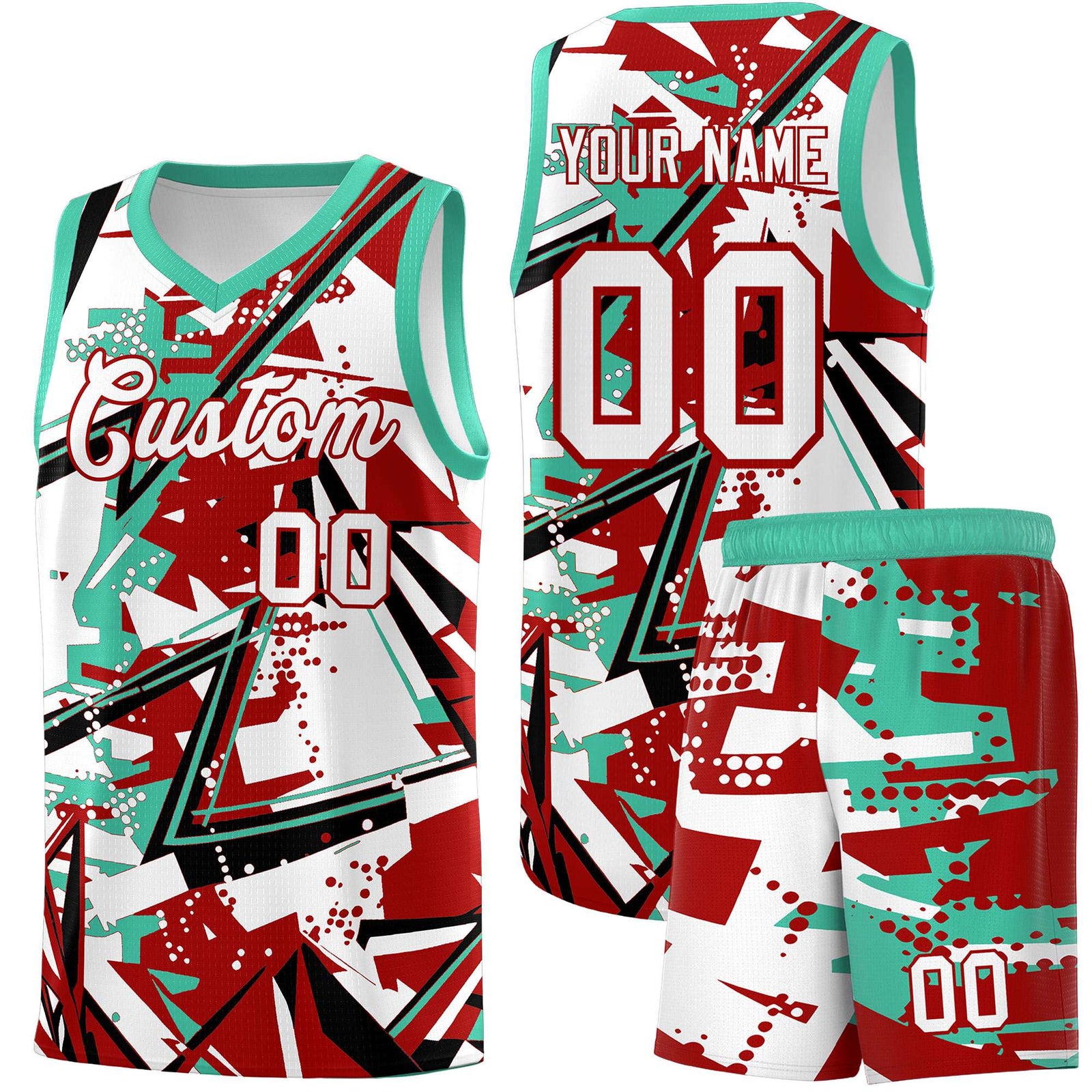 Custom Youth Basketball Jerseys Red Bright Green Abstract Graffiti Personalized Team Name & Number