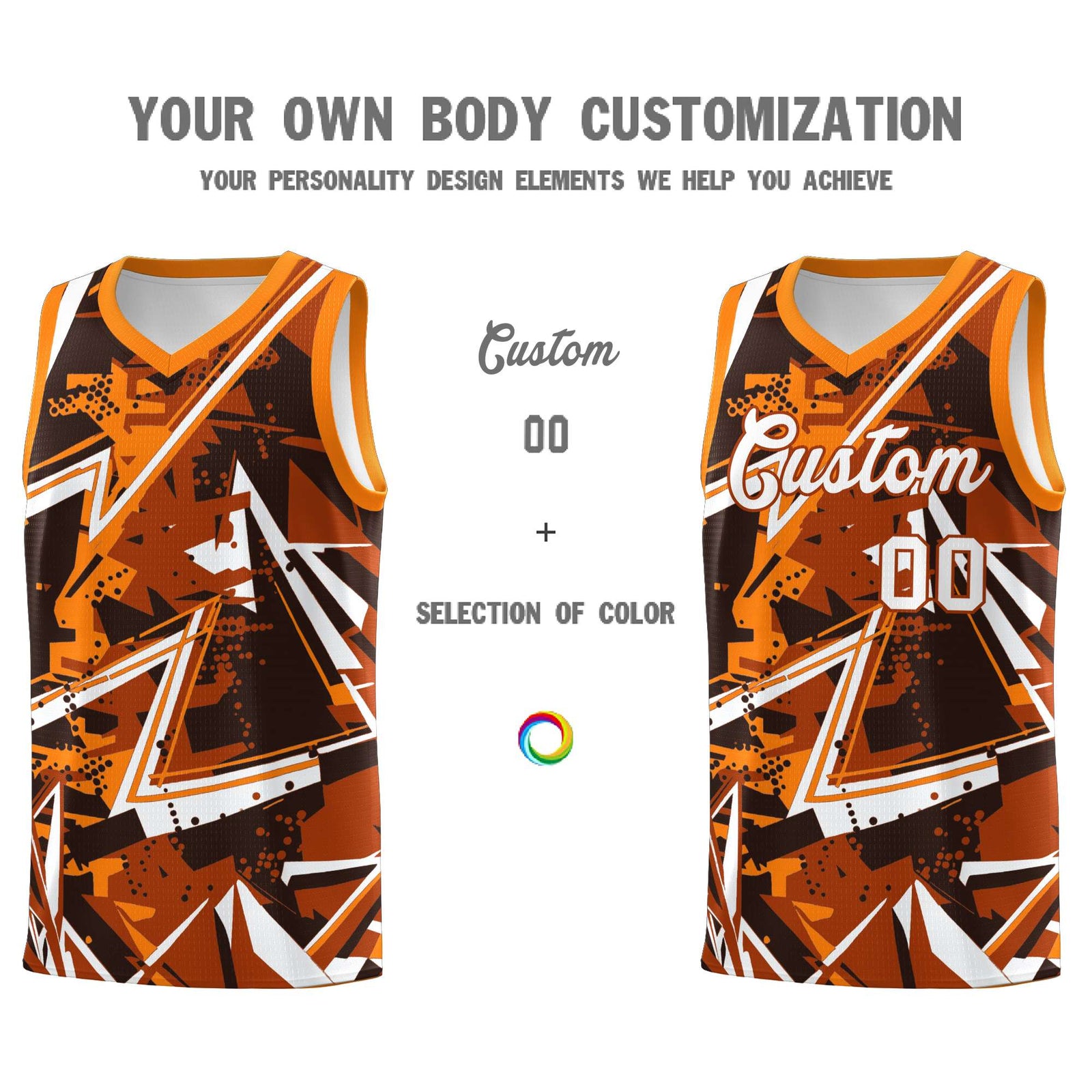 Custom Youth Basketball Jerseys Dark Orange Orange Abstract Graffiti Personalized Street Style Uniform