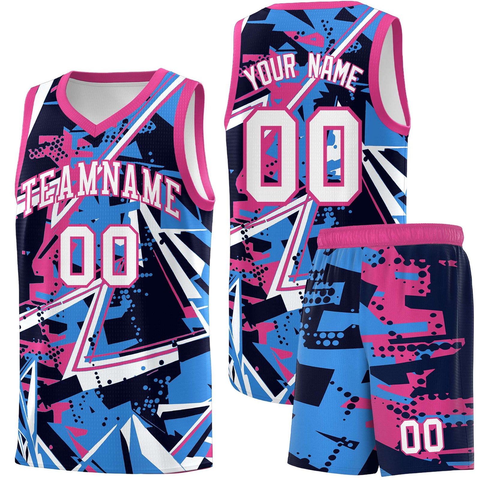 Custom Youth Basketball Jerseys Light Blue Pink Abstract Graffiti Personalized Street Style Uniform