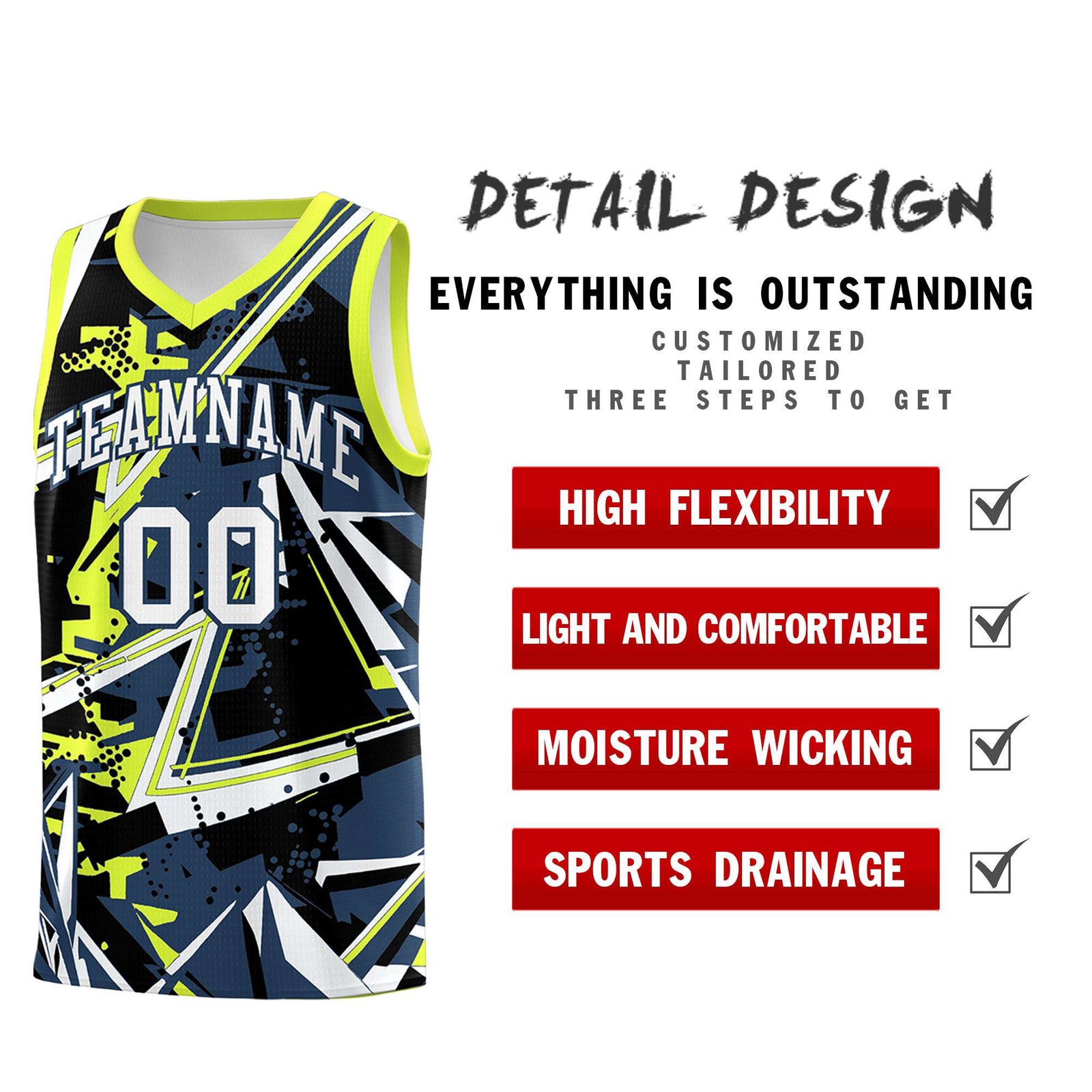 Custom Youth Basketball Jerseys Midnight Blue Fluorescent Green Abstract Graffiti Urban Style Personalized Uniform
