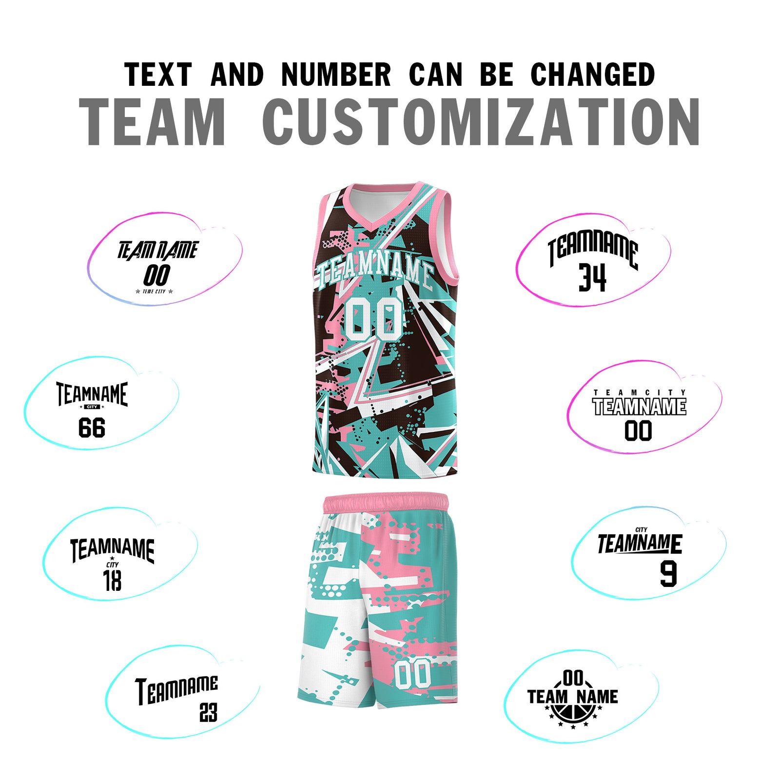 Custom Youth Basketball Jerseys Teal Pink Abstract Graffiti Urban Style Personalized Uniform