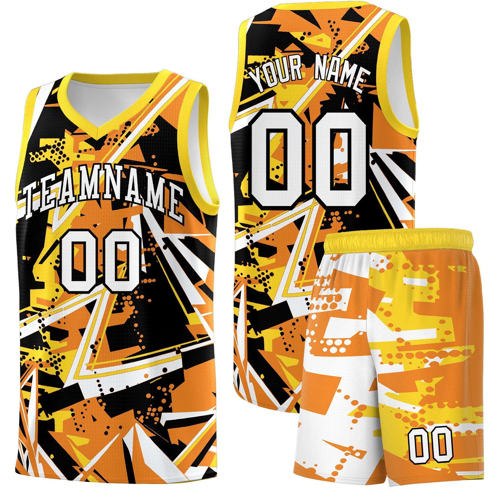 Custom Youth Basketball Jerseys Orange Gold Abstract Graffiti Personalized Street Style Uniform