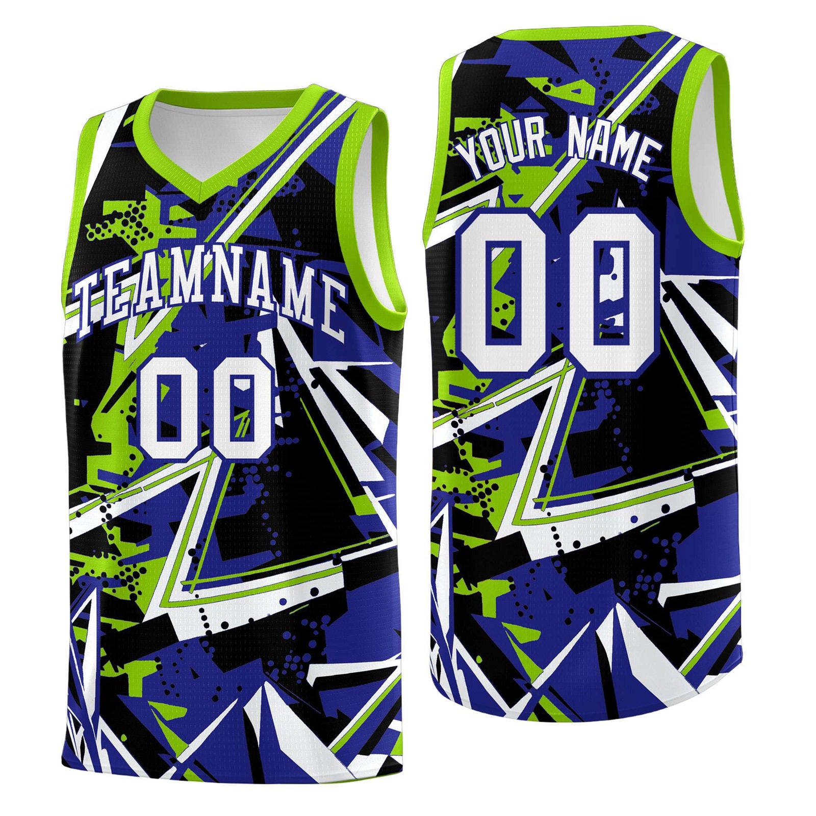 Custom Youth Basketball Jerseys Royal Neon Green Abstract Graffiti Urban Style Personalized Uniform