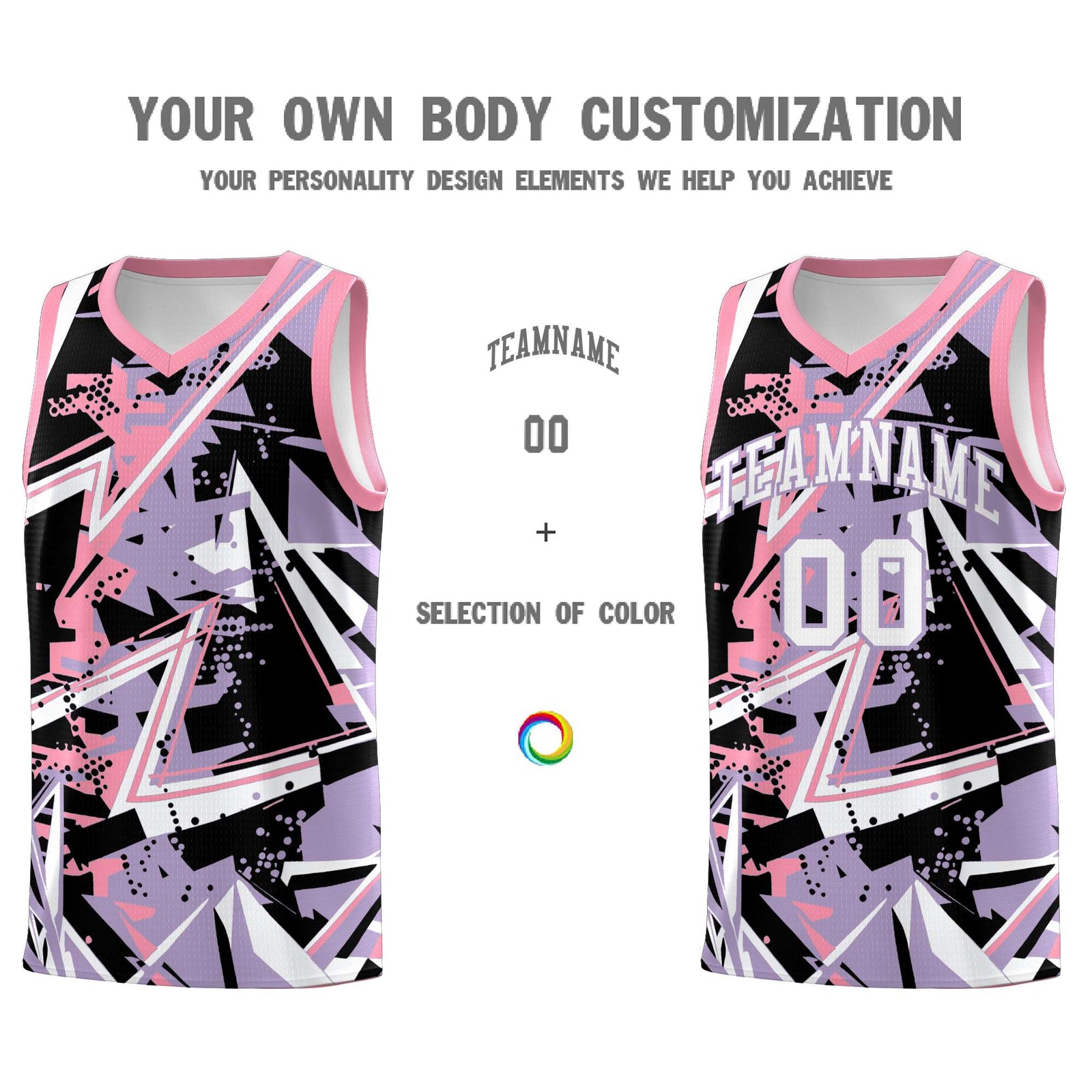 Custom Youth Basketball Jerseys Light Purple Pink Abstract Graffiti Personalized Team Name & Number