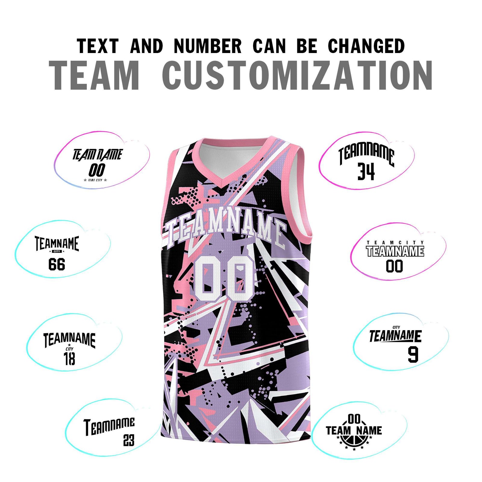 Custom Youth Basketball Jerseys Light Purple Pink Abstract Graffiti Personalized Team Name & Number