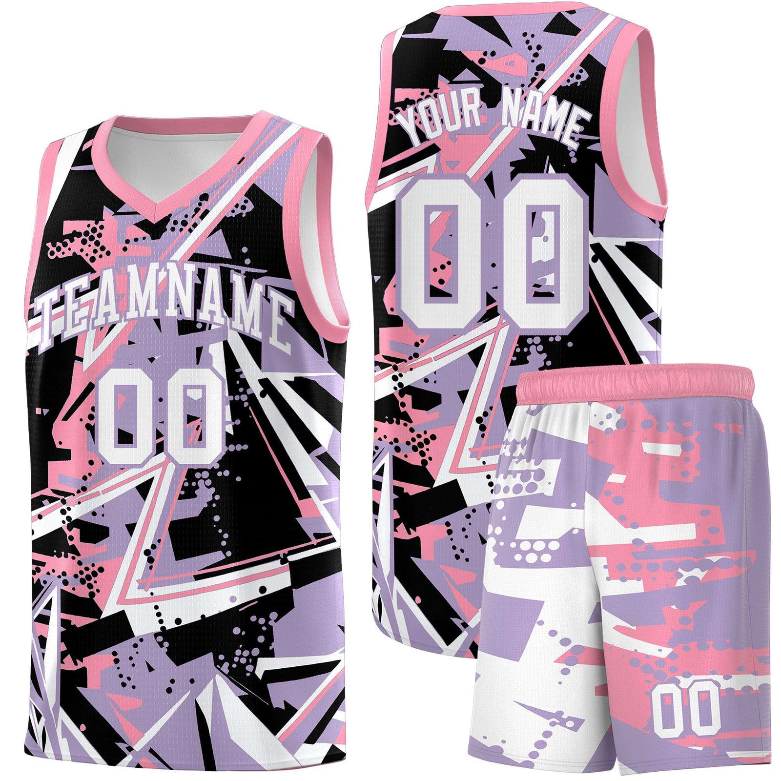 Custom Youth Basketball Jerseys Light Purple Pink Abstract Graffiti Personalized Team Name & Number