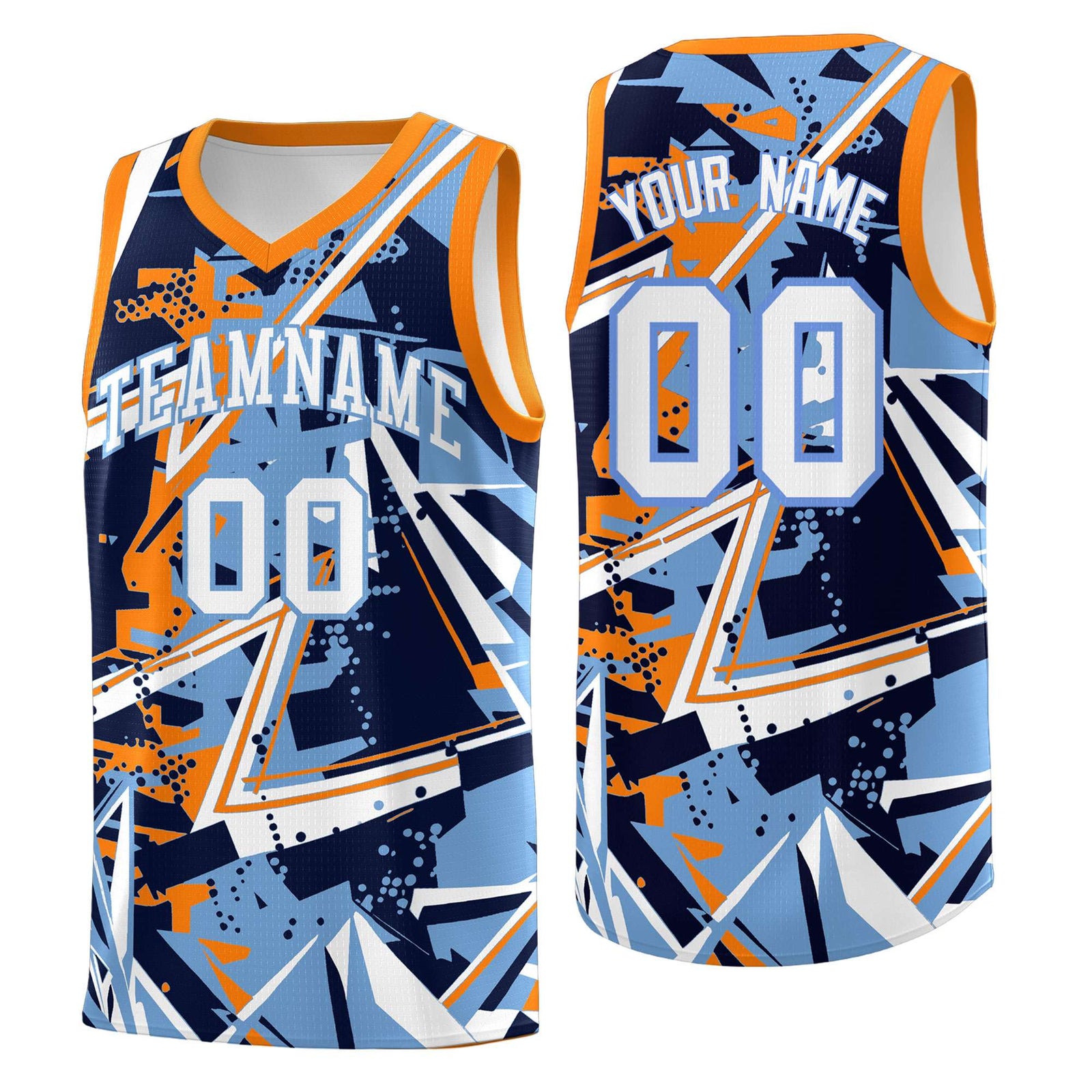 Custom Youth Basketball Jerseys Powder Blue Orange Abstract Graffiti Personalized Team Name & Number