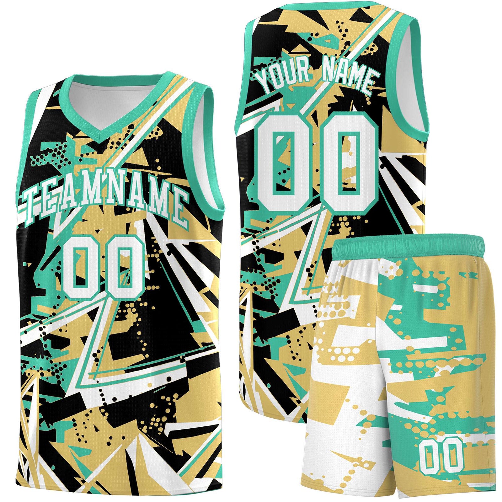 Custom Youth Basketball Jerseys Old Gold Bright Green Abstract Graffiti Personalized Street Style Uniform