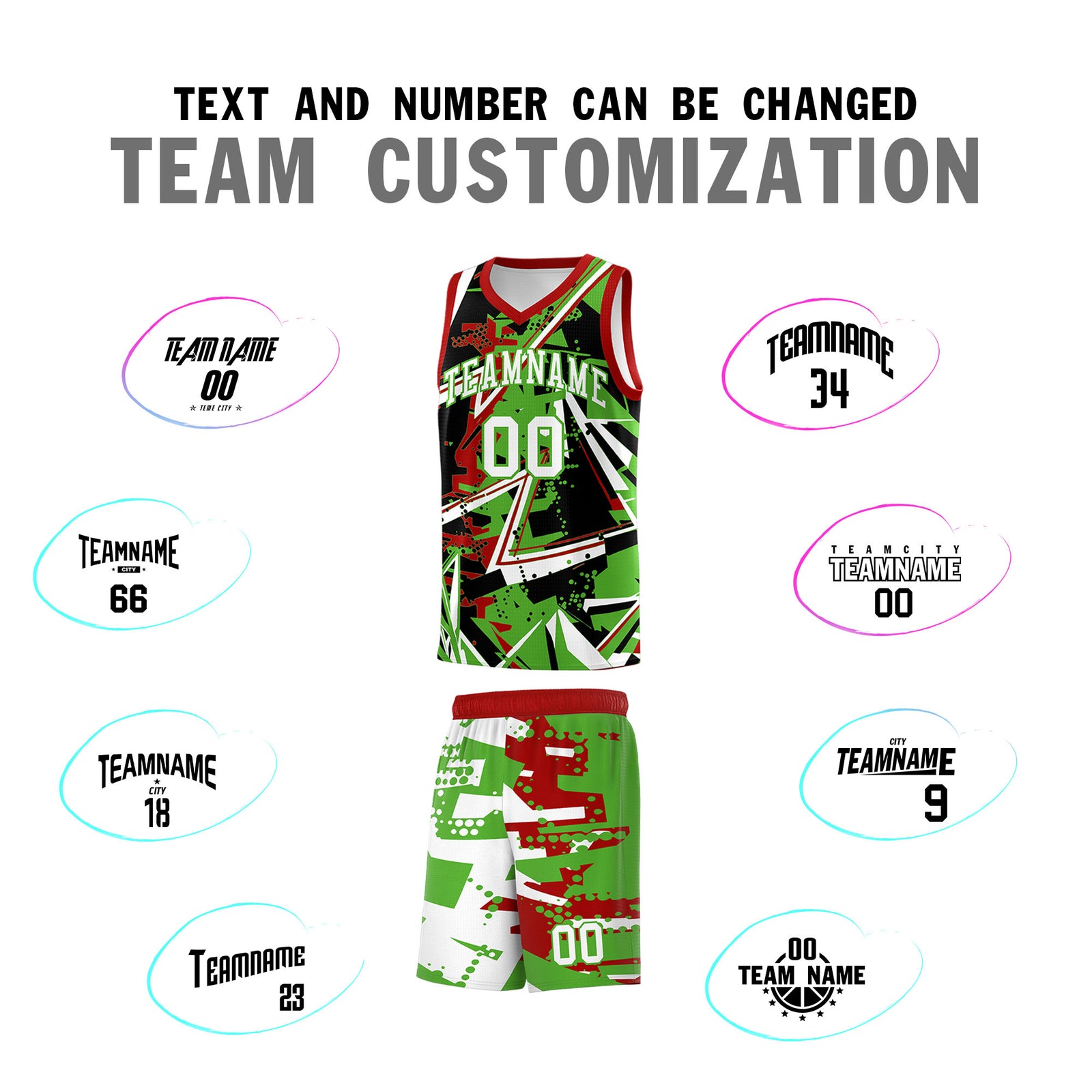 Custom Youth Basketball Jerseys Light Green Red Abstract Graffiti Urban Style Personalized Uniform