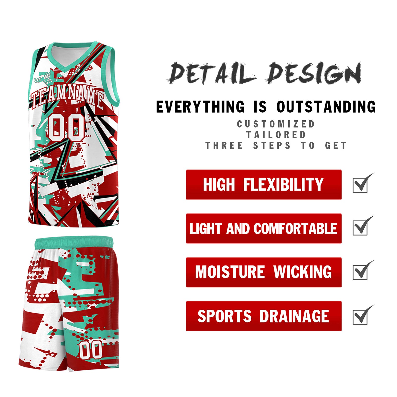 Custom Youth Basketball Jerseys Red Bright Green Abstract Graffiti Personalized Team Name & Number
