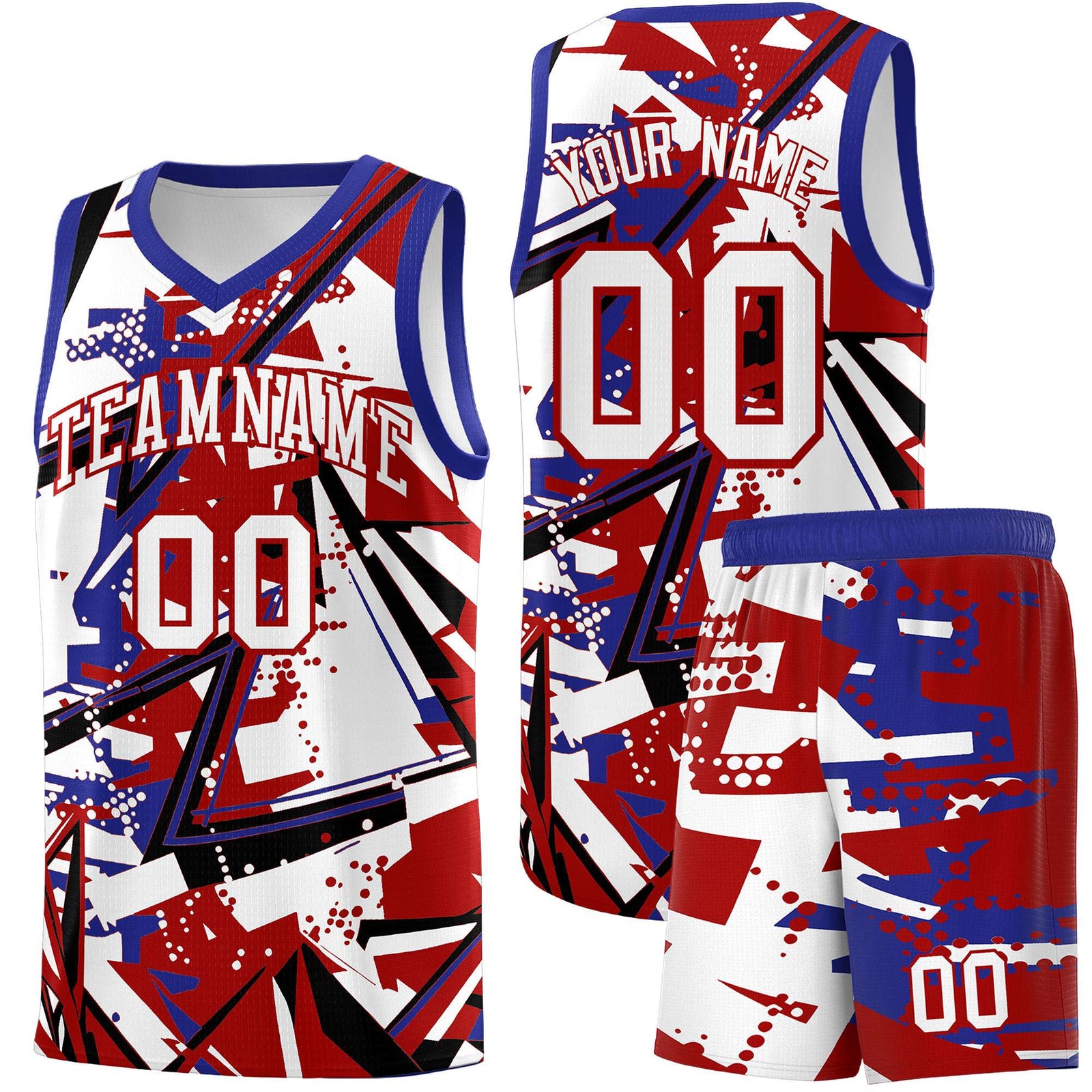 Custom Youth Basketball Jerseys Red Royal Abstract Graffiti Personalized Street Style Uniform