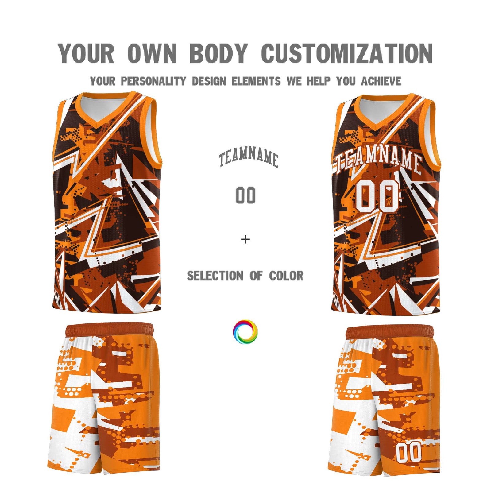 Custom Youth Basketball Jerseys Dark Orange Orange Abstract Graffiti Personalized Street Style Uniform
