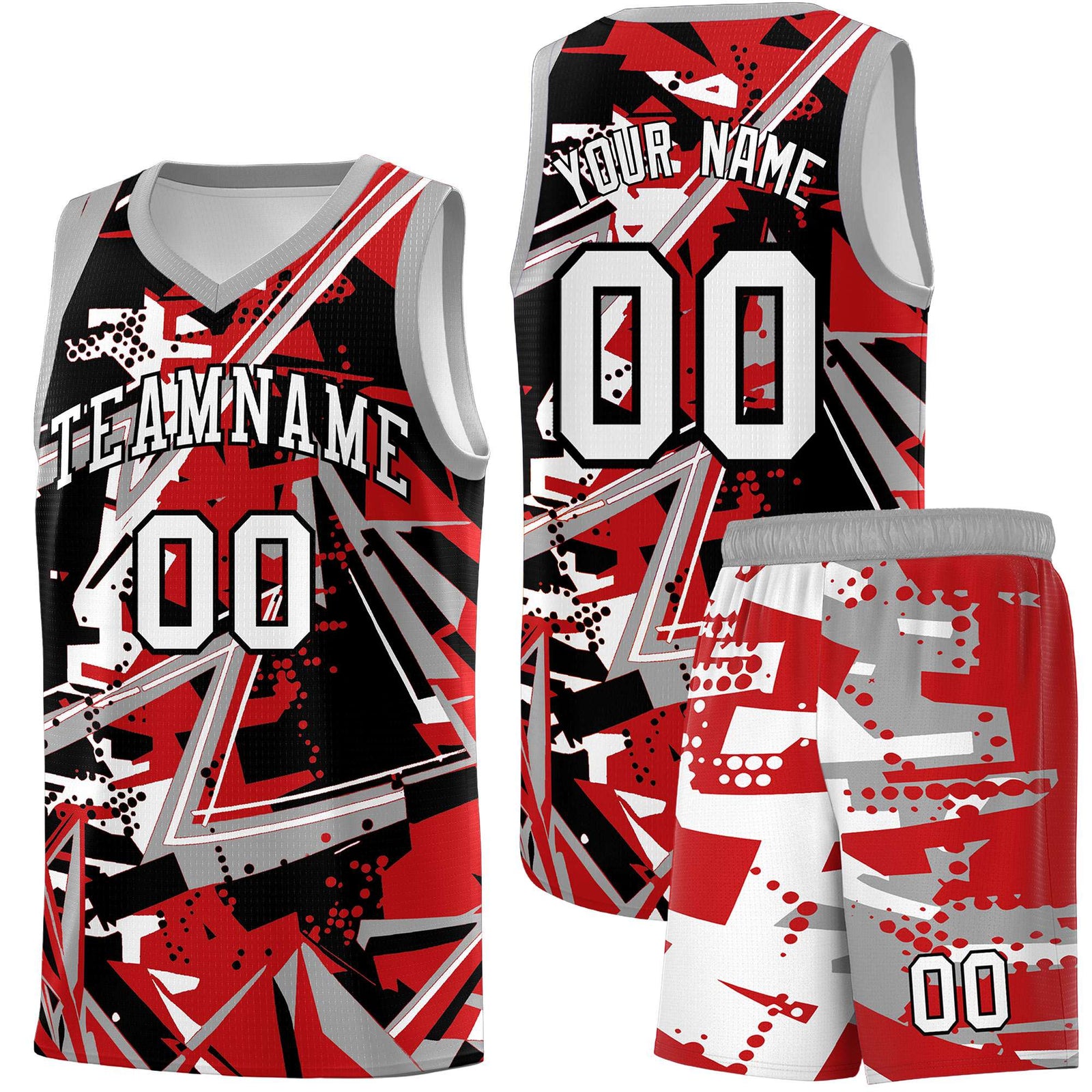 Custom Youth Basketball Jerseys Red Gray Abstract Graffiti Personalized Team Name & Number
