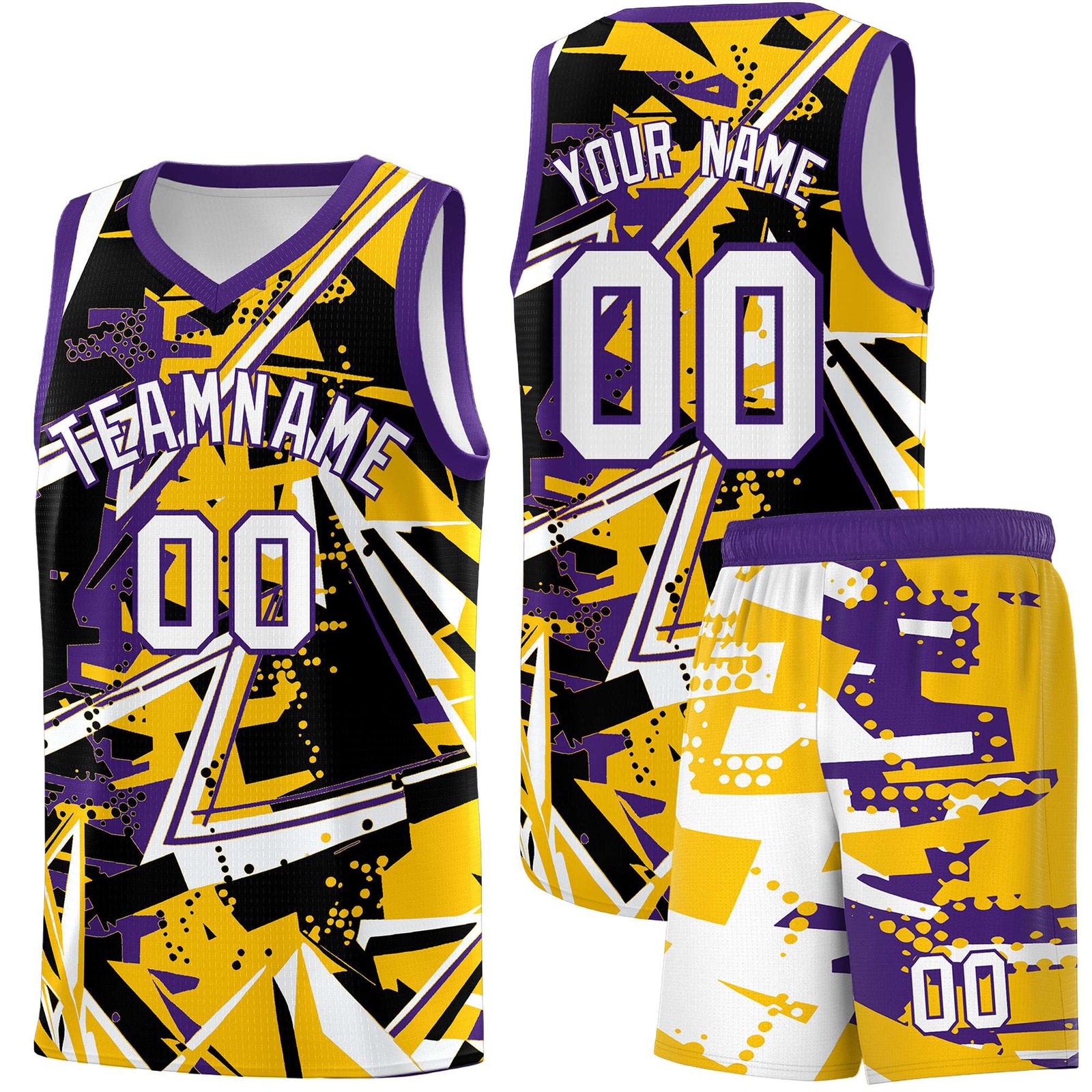 Custom Youth Basketball Jerseys Yellow Purple Abstract Graffiti Personalized Team Name & Number