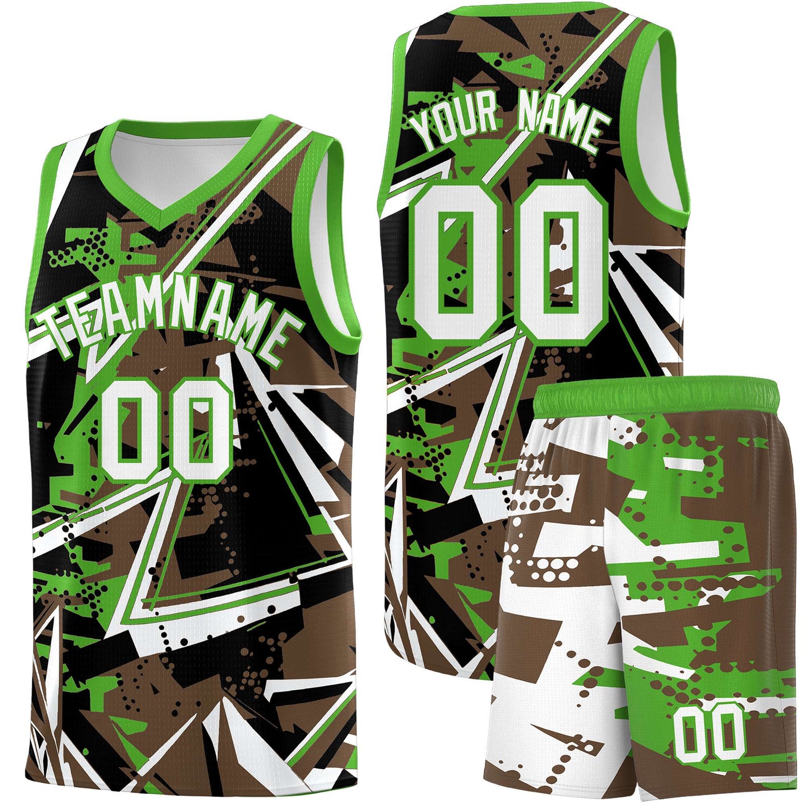 Custom Youth Basketball Jerseys Light Brown Light Green Abstract Graffiti Personalized Street Style Uniform