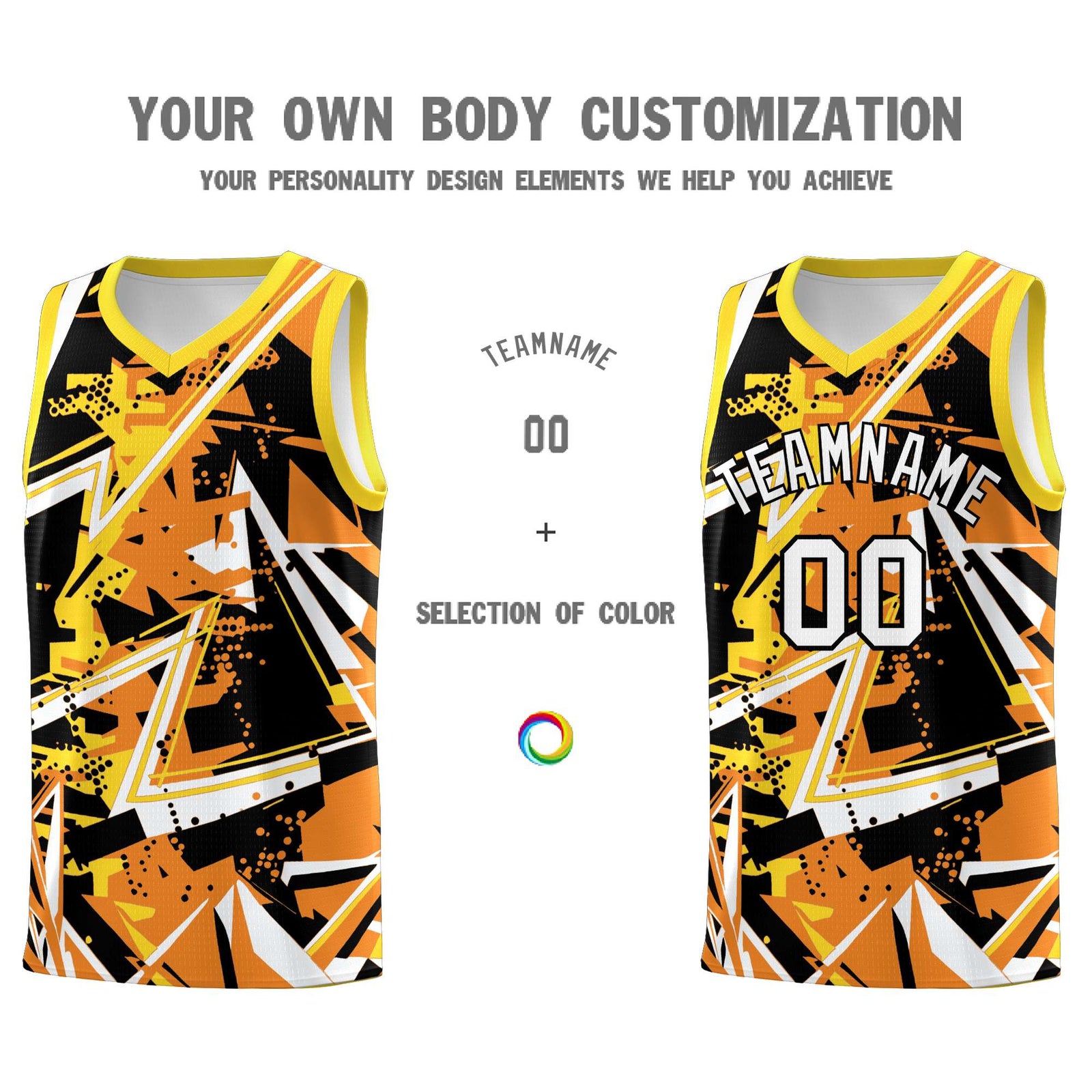 Custom Youth Basketball Jerseys Orange Gold Abstract Graffiti Personalized Street Style Uniform
