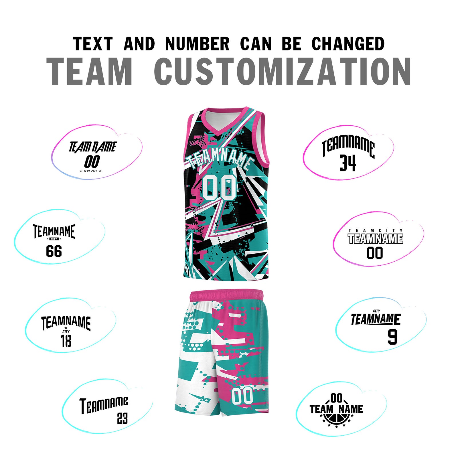 Custom Youth Basketball Jerseys Aqua Rose Red Abstract Graffiti Urban Style Personalized Uniform