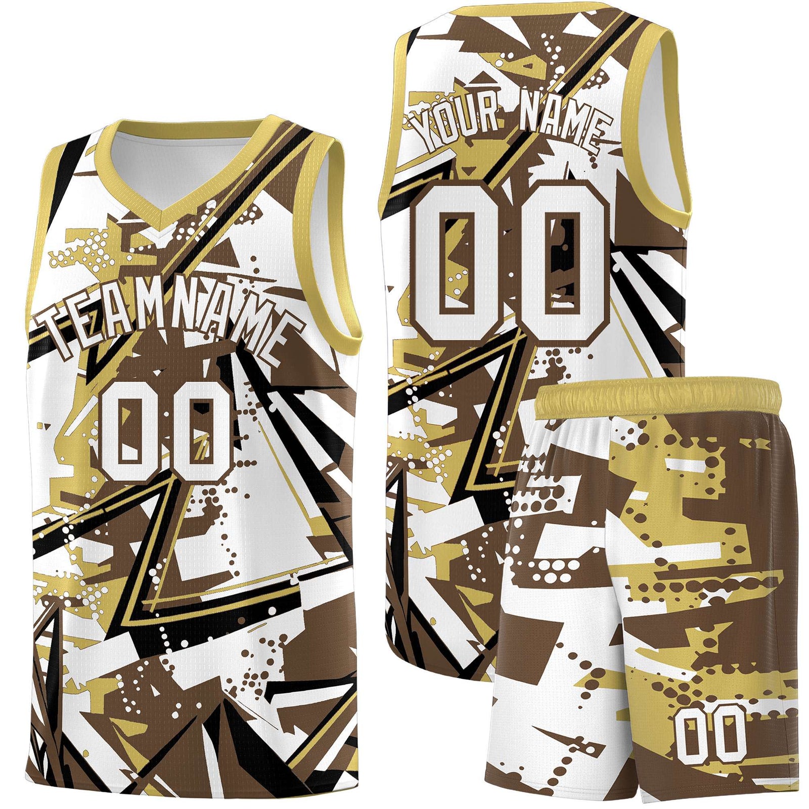 Custom Youth Basketball Jerseys Light Brown Old Gold Abstract Graffiti Personalized Team Name & Number
