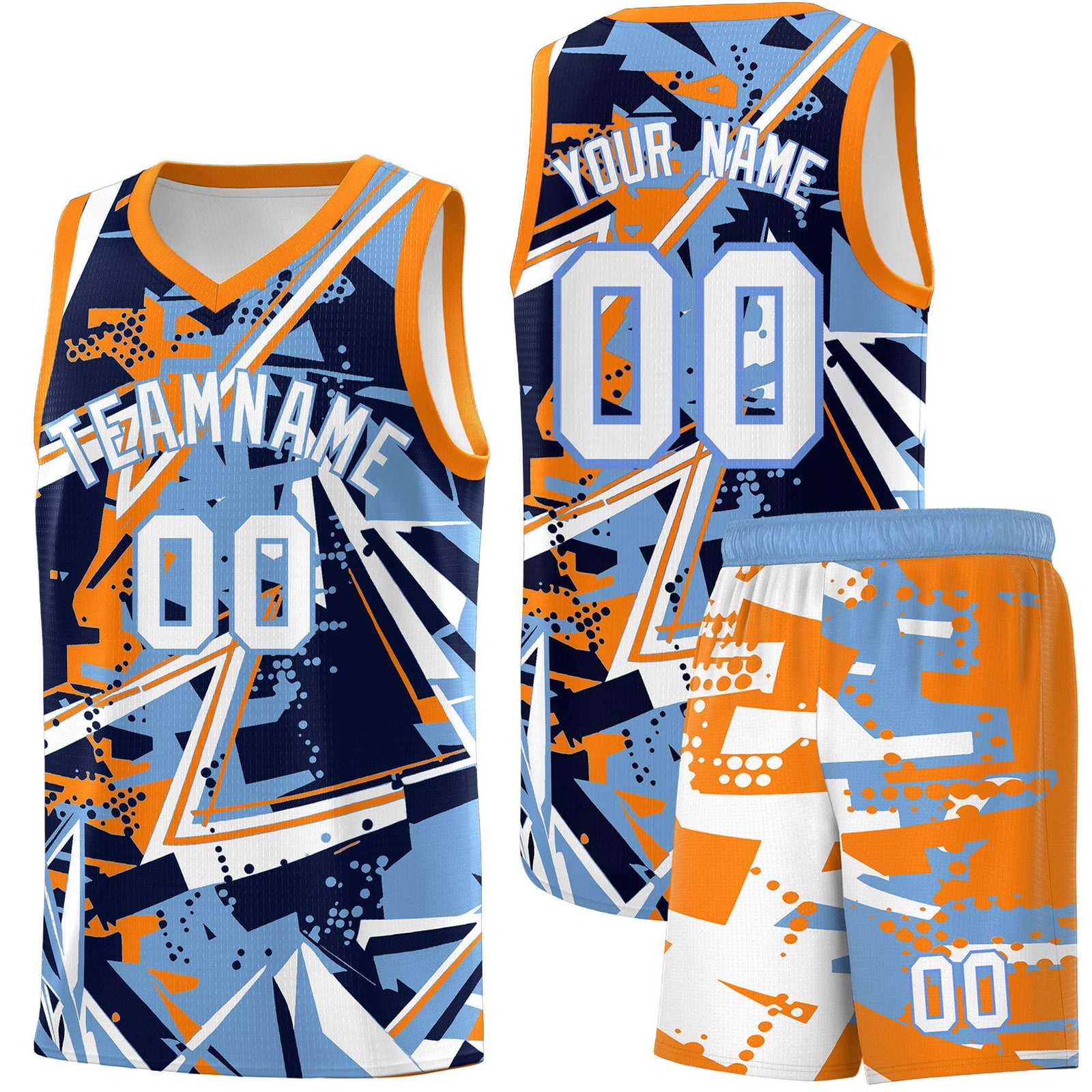 Custom Youth Basketball Jerseys Powder Blue Orange Abstract Graffiti Personalized Team Name & Number