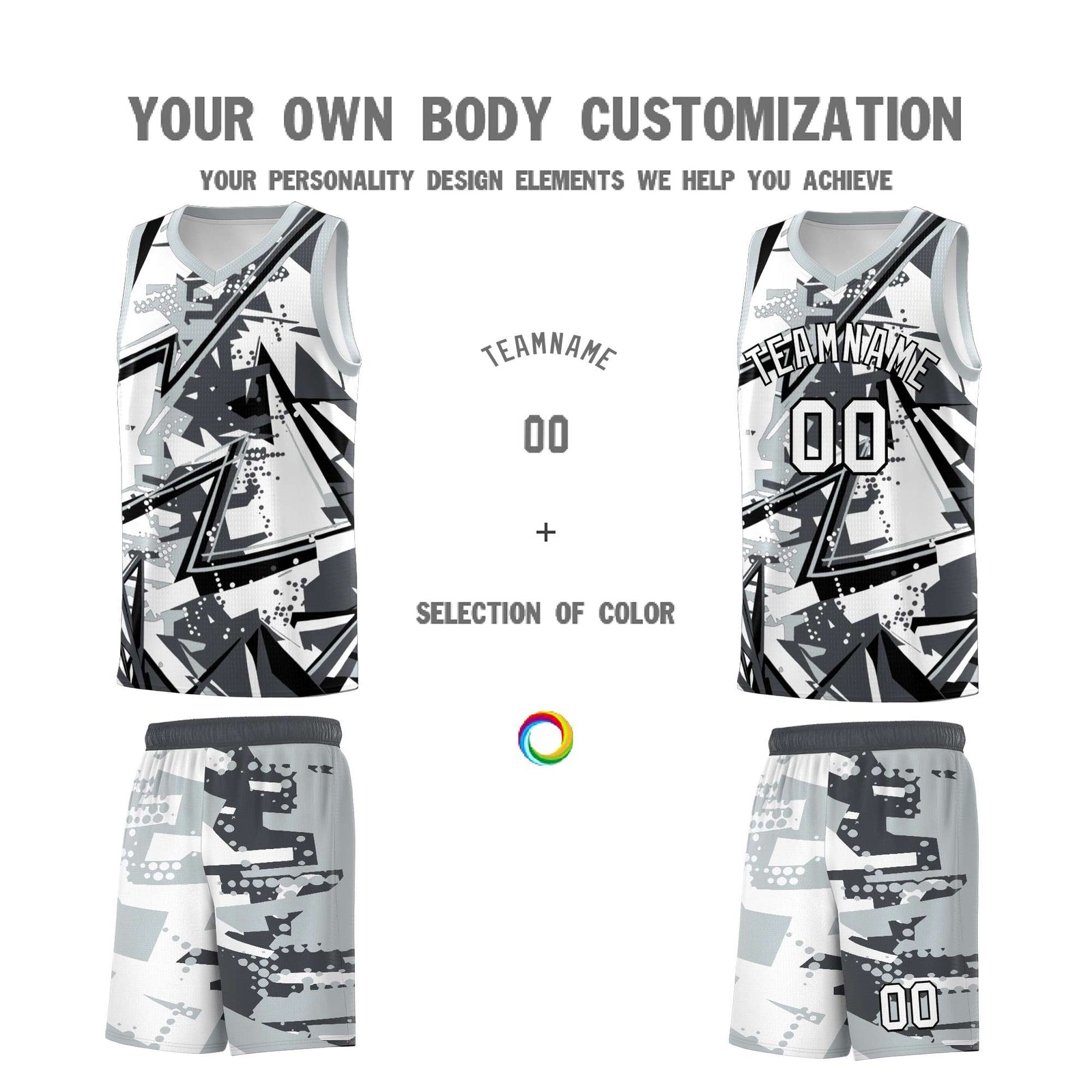 Custom Youth Basketball Jerseys Gray Silver Abstract Graffiti Personalized Team Name & Number