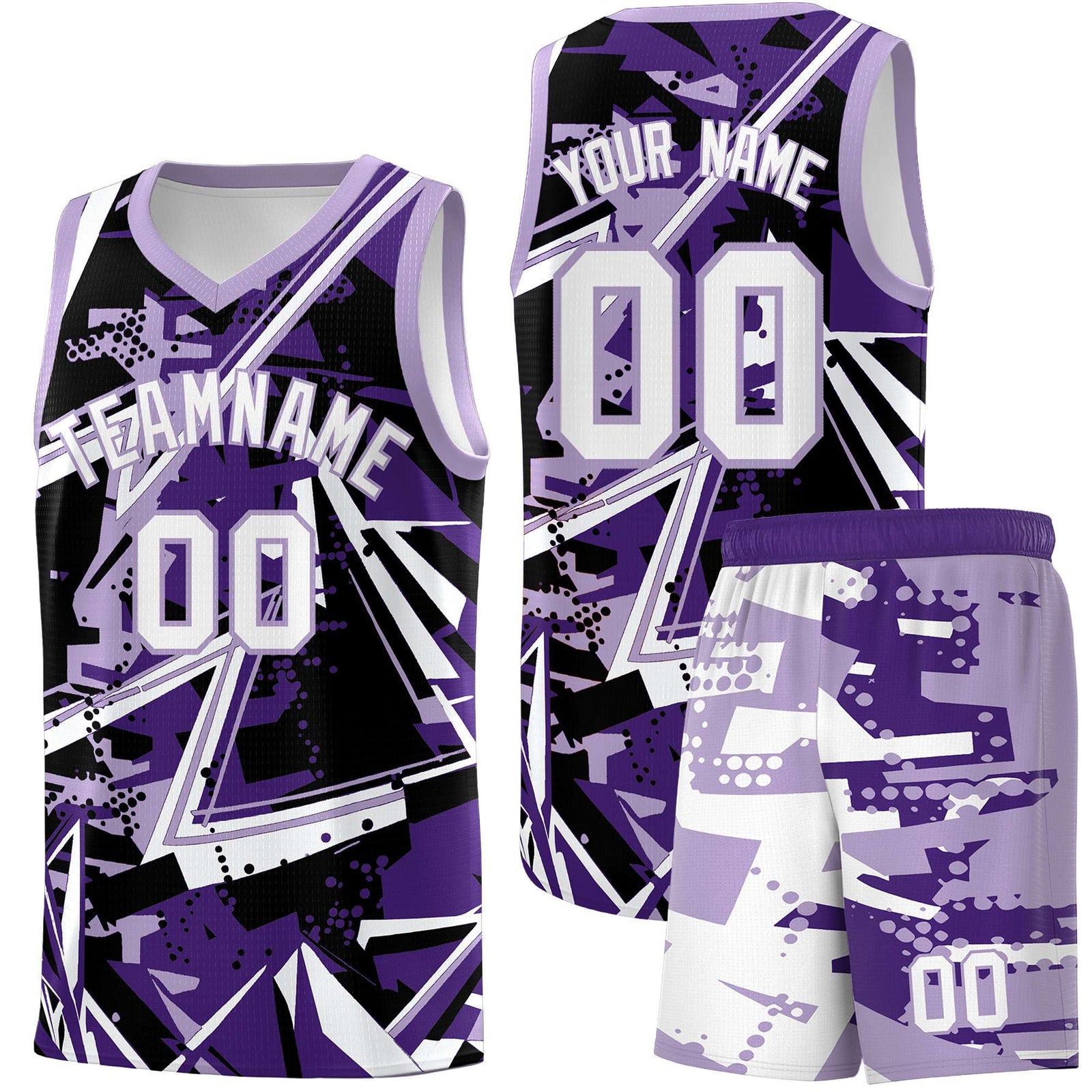 Custom Youth Basketball Jerseys Purple Light Purple Abstract Graffiti Urban Style Personalized Uniform