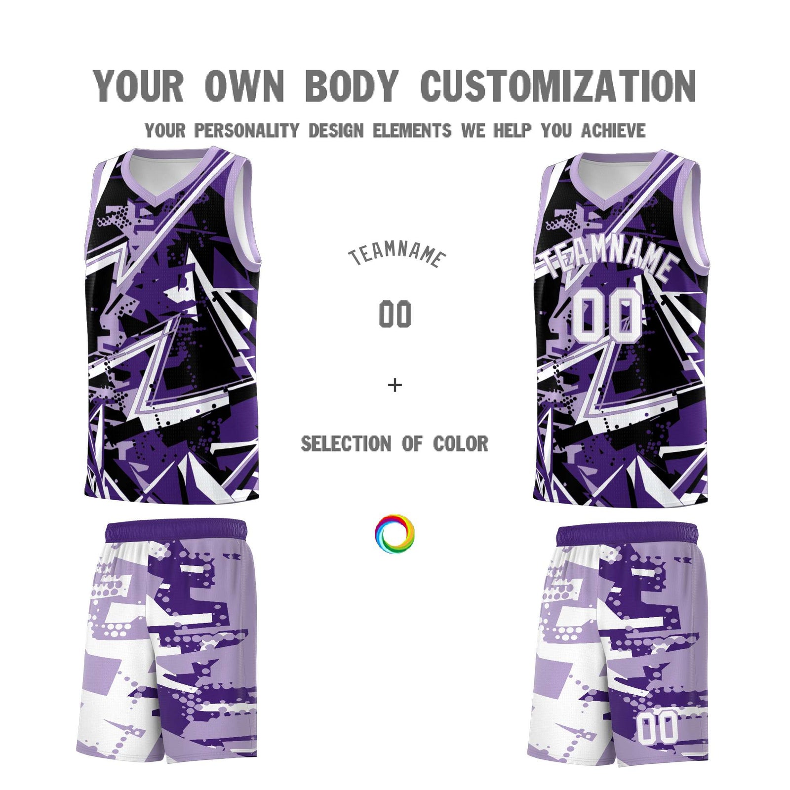 Custom Youth Basketball Jerseys Purple Light Purple Abstract Graffiti Urban Style Personalized Uniform