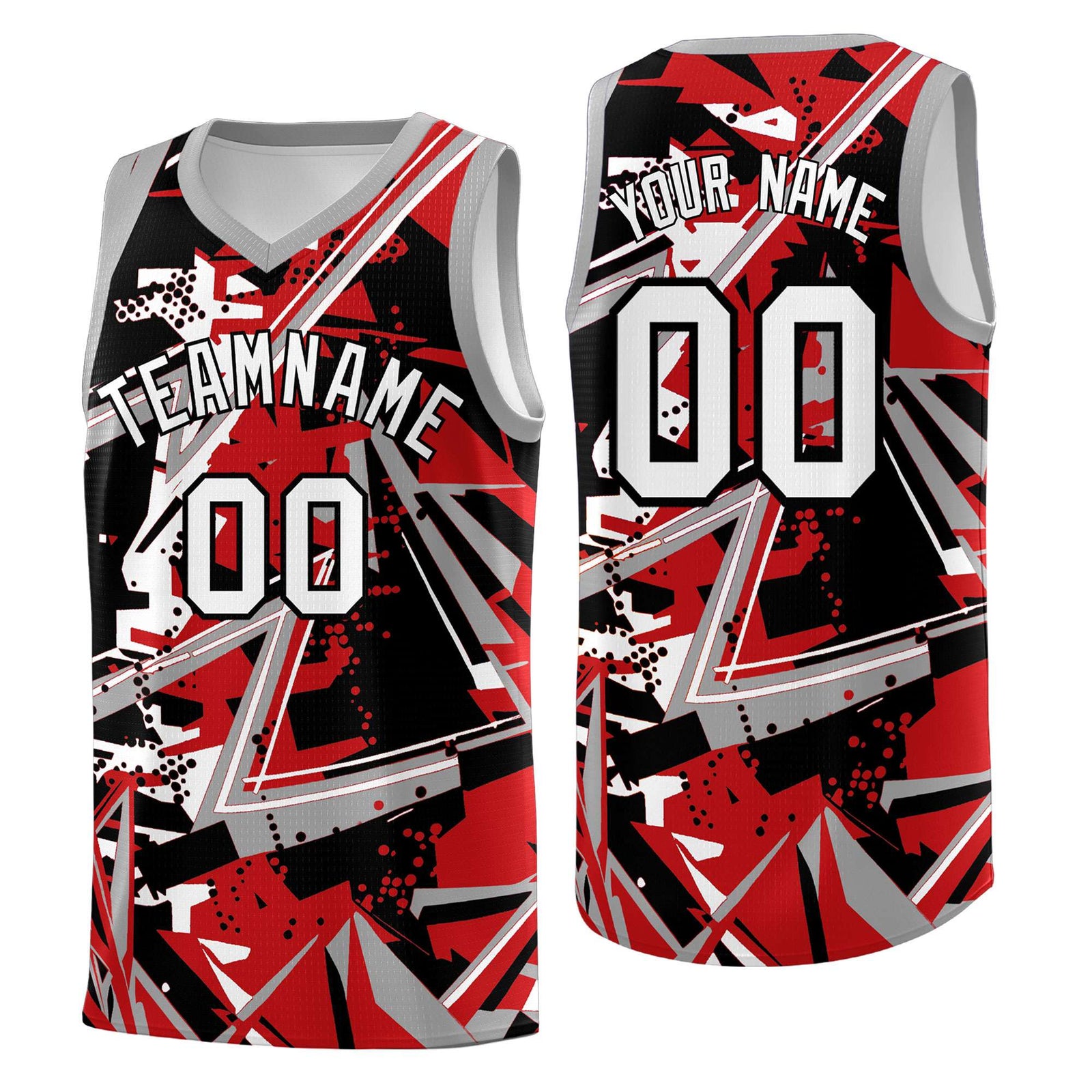 Custom Youth Basketball Jerseys Red Gray Abstract Graffiti Personalized Team Name & Number