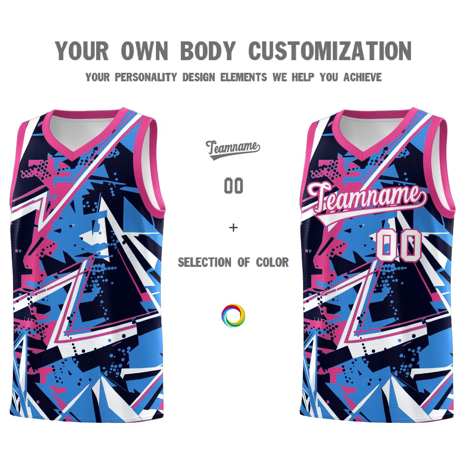 Custom Youth Basketball Jerseys Light Blue Pink Abstract Graffiti Personalized Street Style Uniform