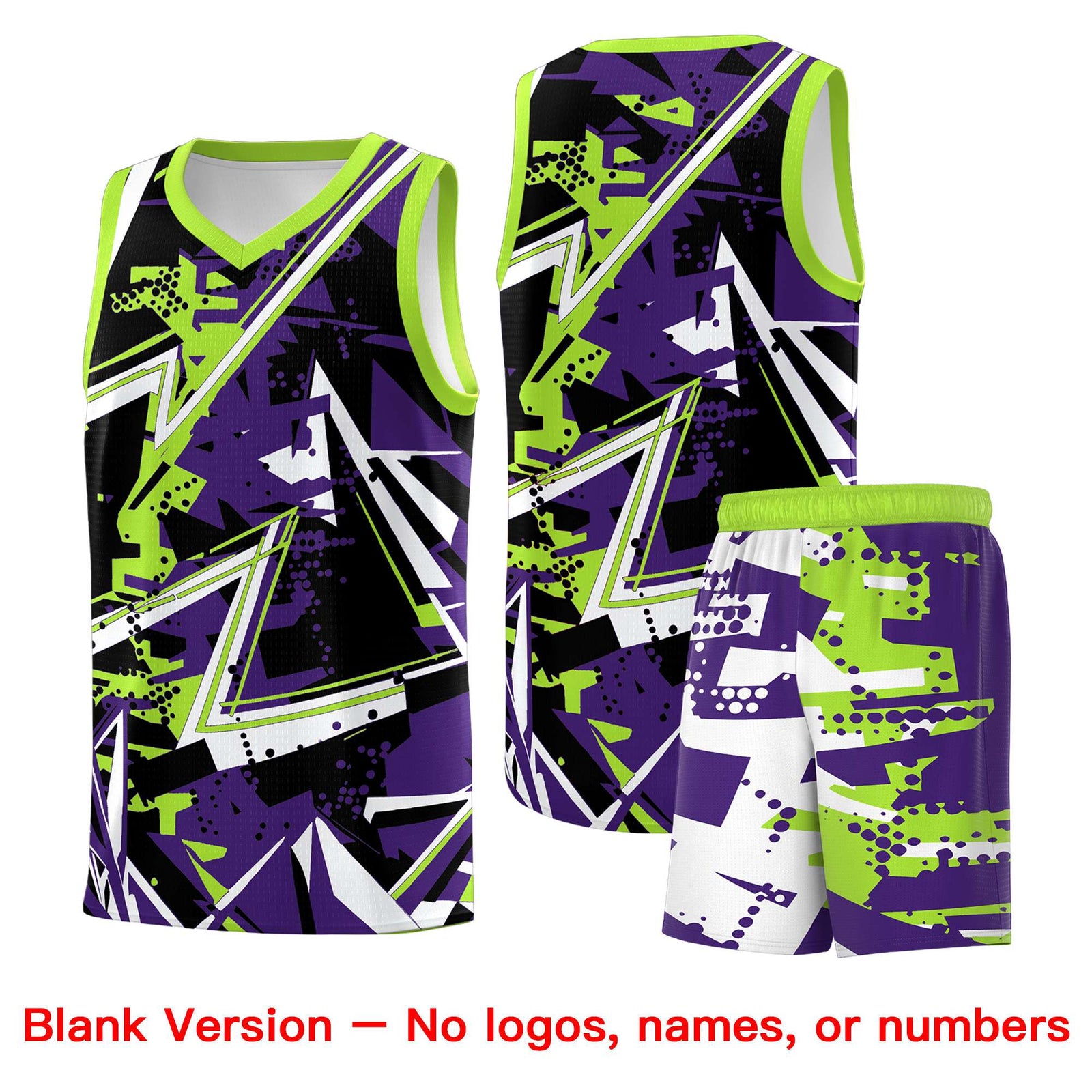 Custom Youth Basketball Jerseys Purple Neon Green Abstract Graffiti Personalized Team Name & Number