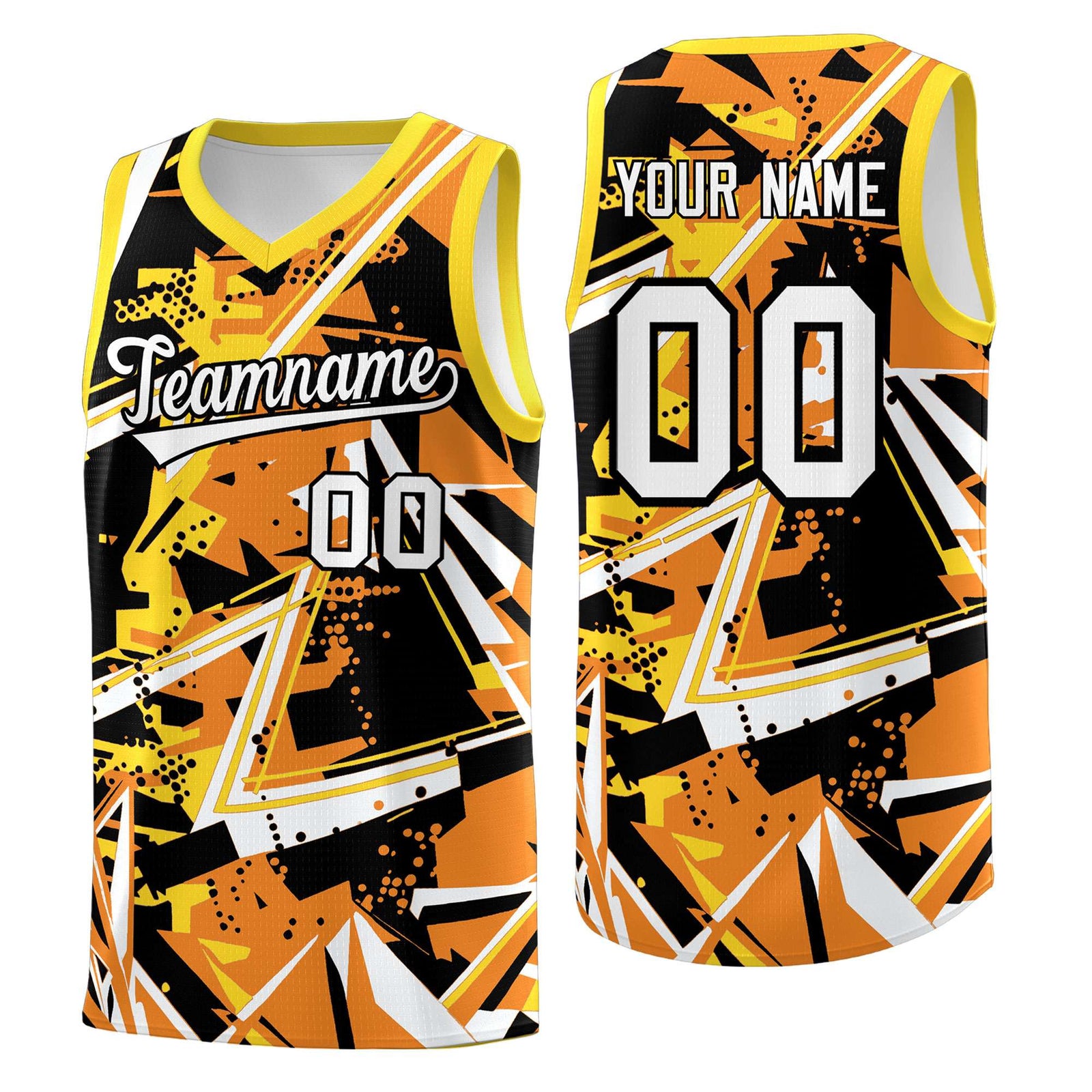 Custom Youth Basketball Jerseys Orange Gold Abstract Graffiti Personalized Street Style Uniform