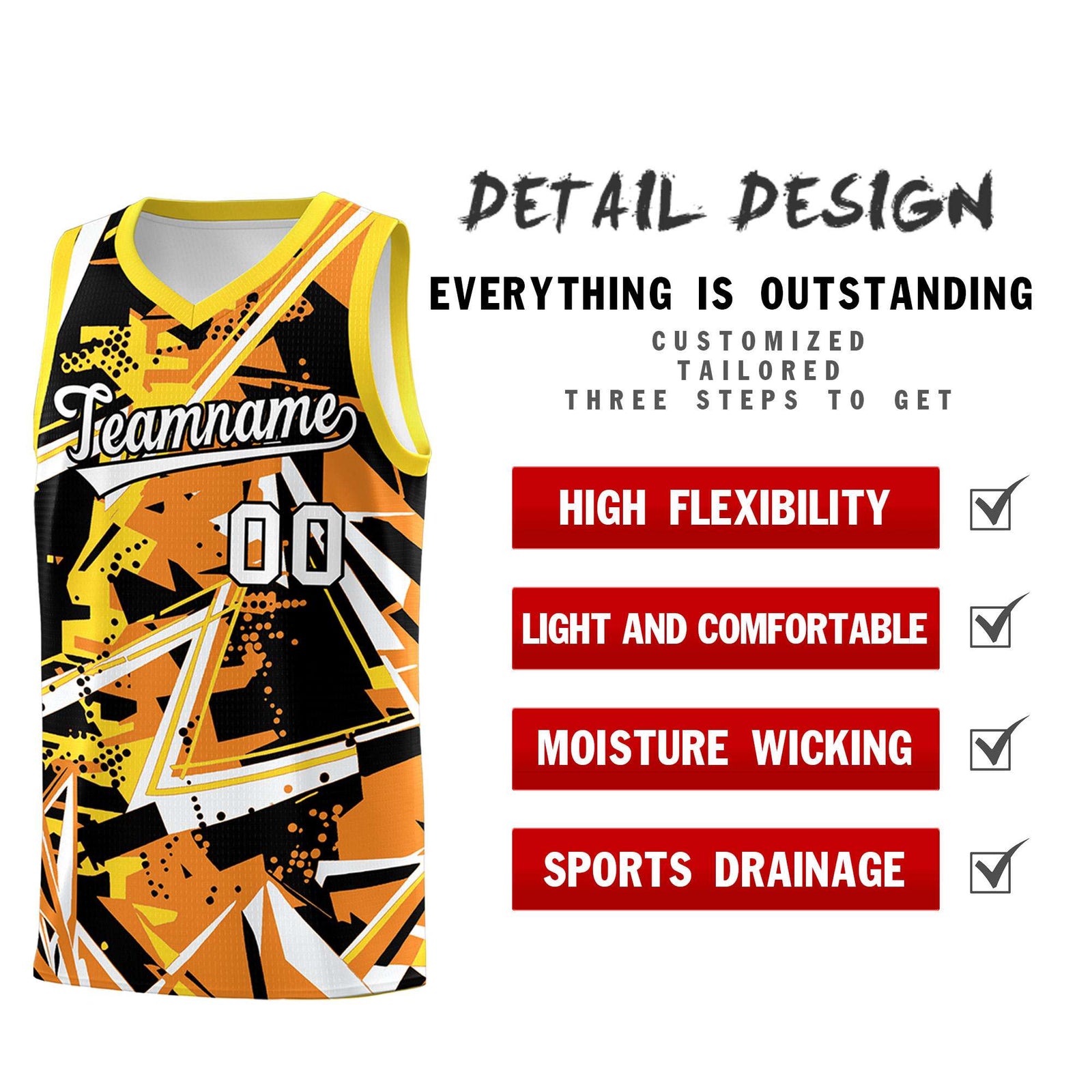 Custom Youth Basketball Jerseys Orange Gold Abstract Graffiti Personalized Street Style Uniform