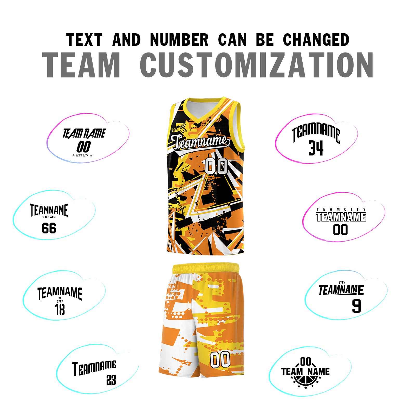 Custom Youth Basketball Jerseys Orange Gold Abstract Graffiti Personalized Street Style Uniform